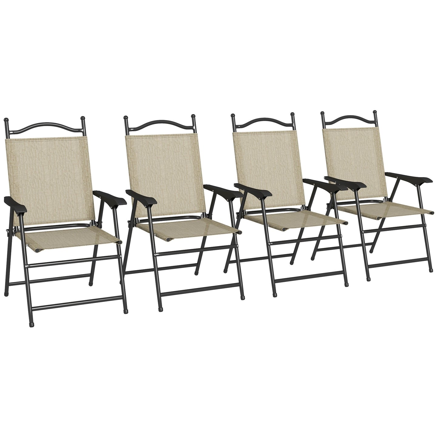 Miki Shinly Outdoor Patio Chair Set Set of 4 Black Steel Frame Stationary Adirondack Chair with Beige Slat Seat