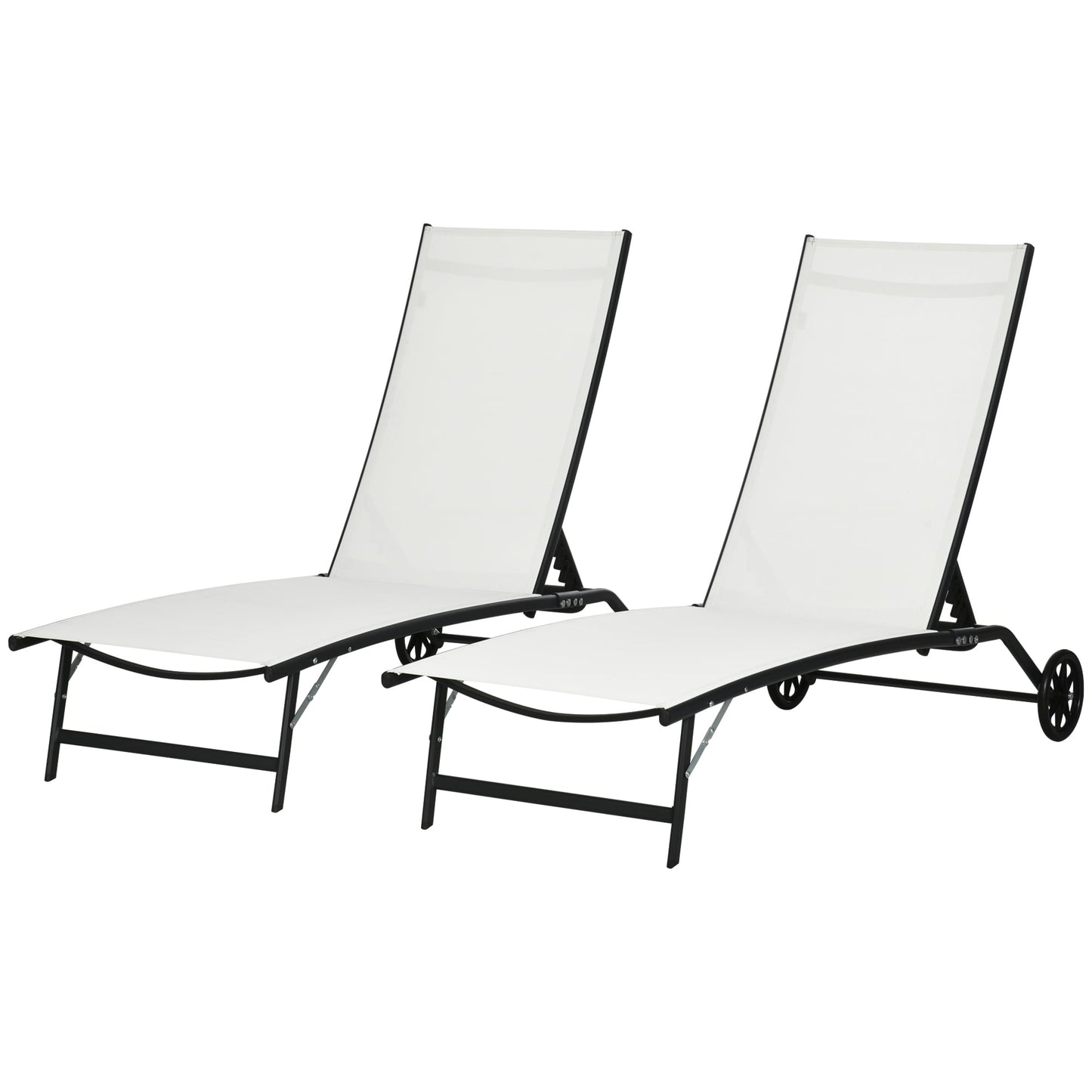 Miki Shinly Outdoor Patio Chair Cream White Steel Frame Stationary Chaise Lounge Chair with White Mesh Seat