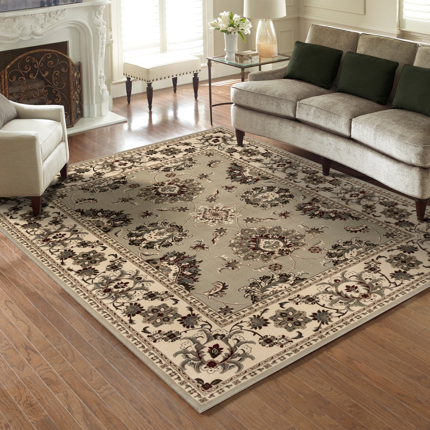 GERTMENIAN Majestic 6 x 9 (ft) Loomed Polypropylene Sage Rectangular Indoor Floral/Botanical Spot Clean Only Pet Friendly Area rug