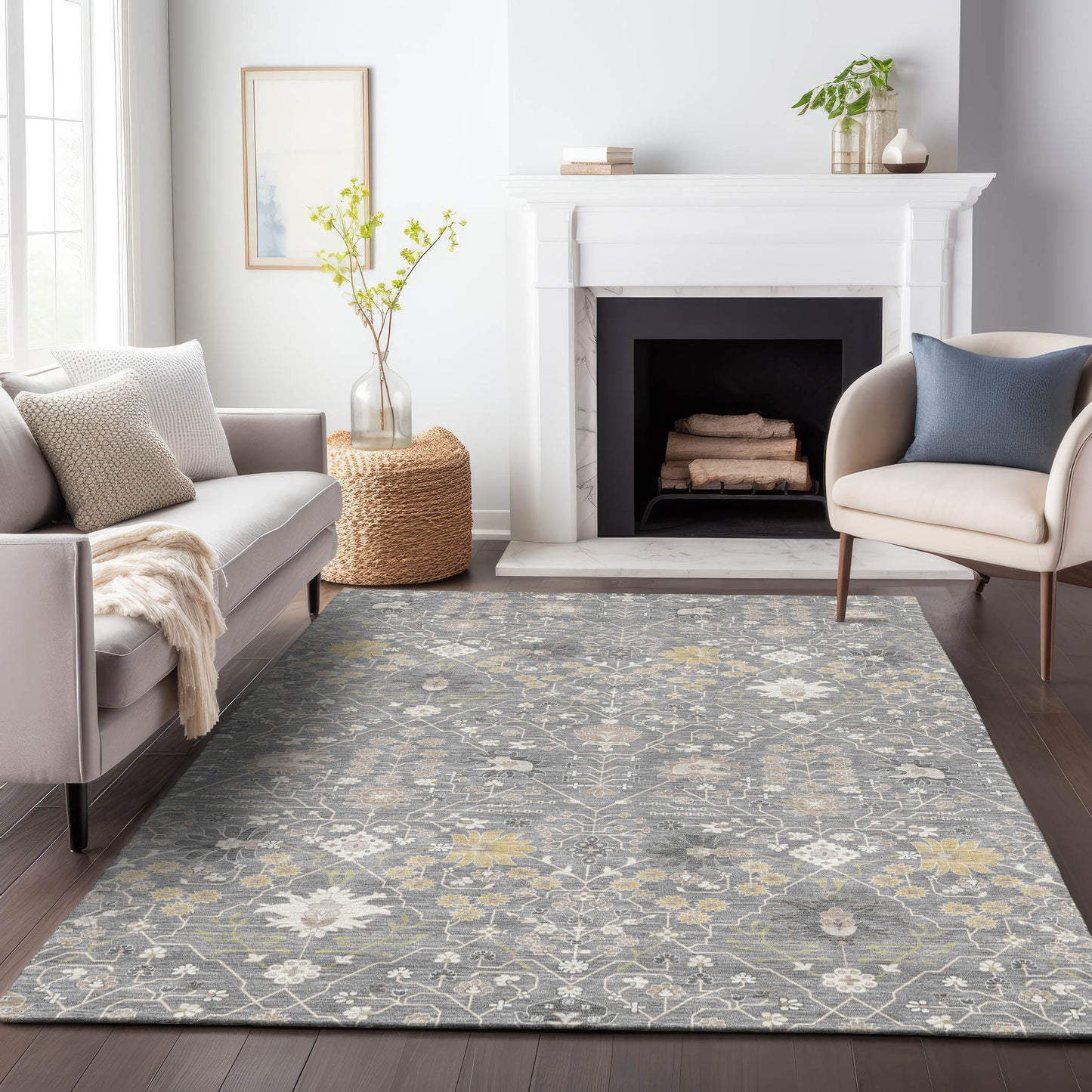 Addison Rugs Chantille ACN1009GY 9 x 12 (ft) Loomed Polyester Gray Rectangular Indoor/Outdoor Machine washable Pet Friendly Area rug