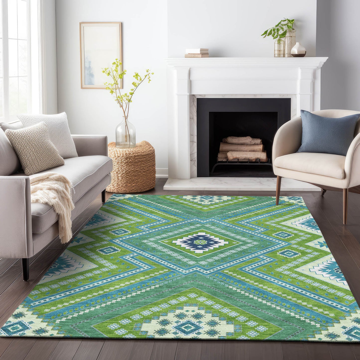 Addison Rugs Chantille ACN1010LM 10 x 14 (ft) Polyester Lime Rectangular Indoor/Outdoor Geometric Machine washable Pet Friendly Area rug