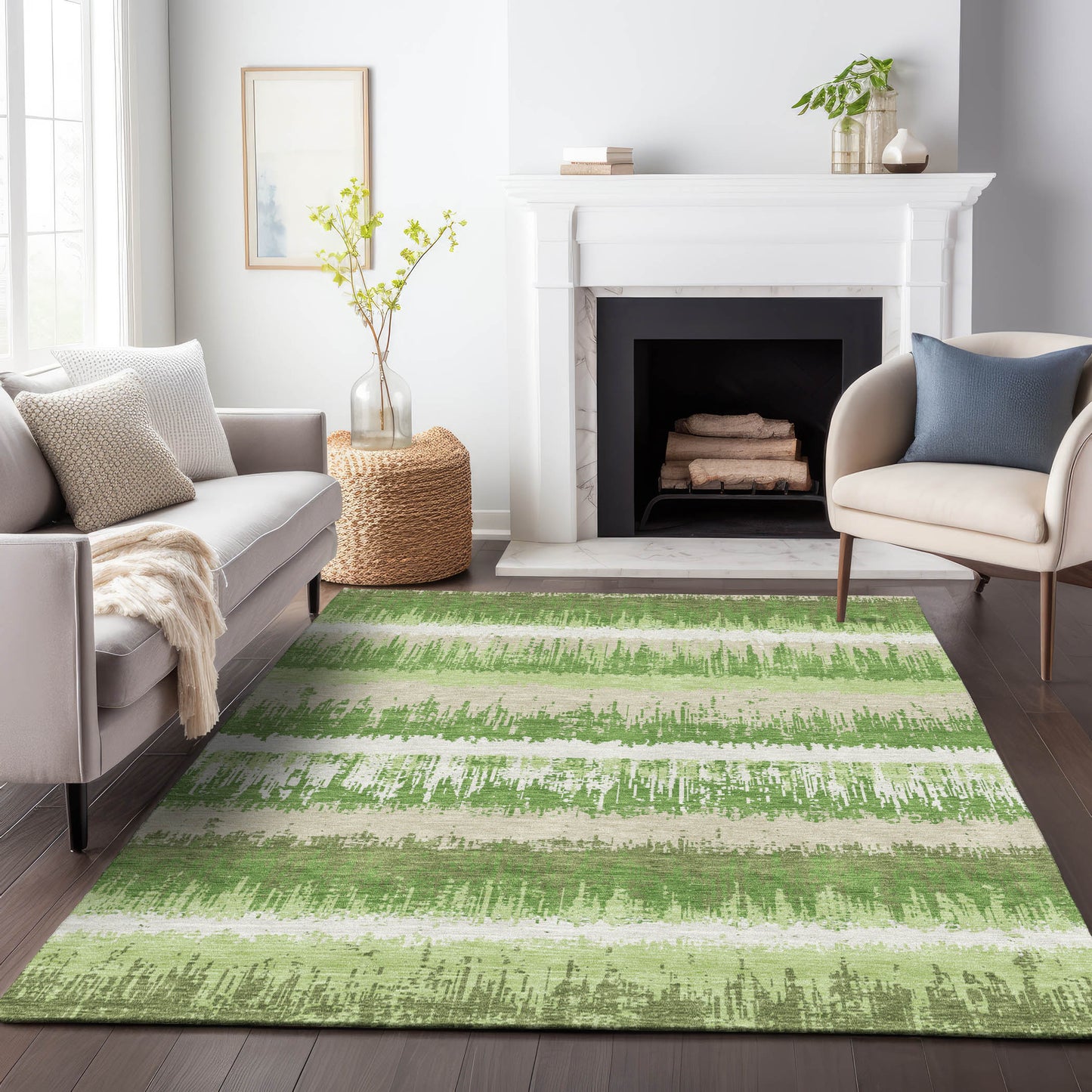 Addison Rugs Chantille ACN1013GE 9 x 12 (ft) Loomed Polyester Green Rectangular Indoor/Outdoor Machine washable Pet Friendly Area rug