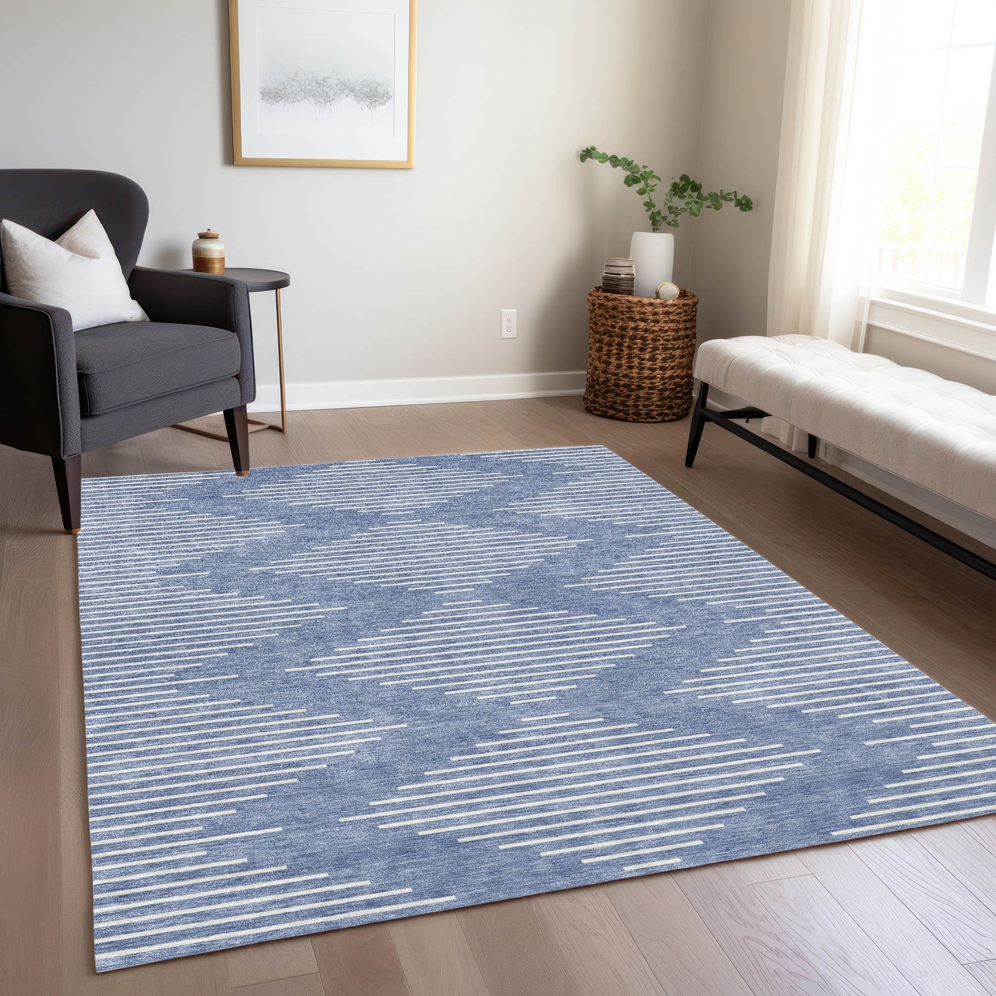 Addison Rugs Chantille ACN1016DN 8 x 10 (ft) Polyester Denim Rectangular Indoor/Outdoor Geometric Machine washable Pet Friendly Area rug