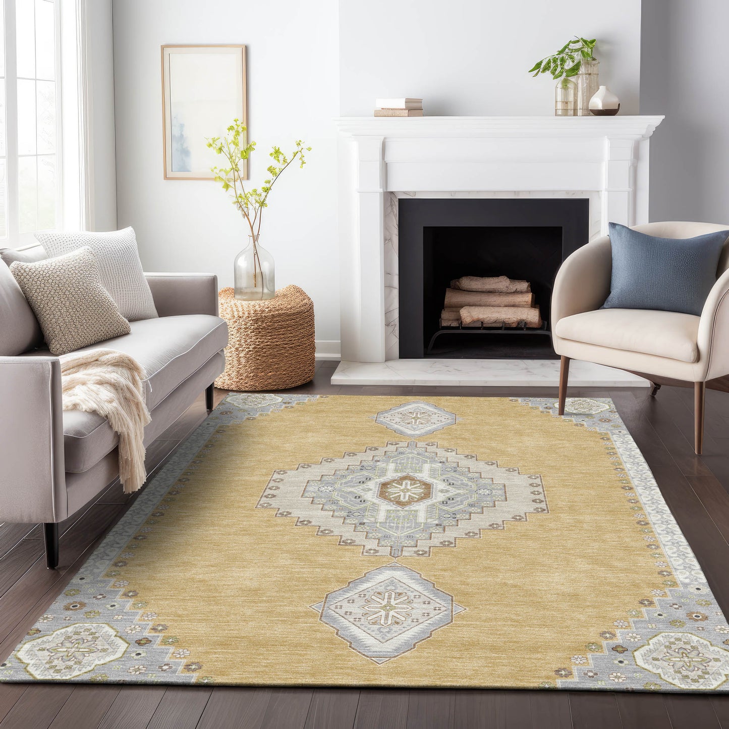 Addison Rugs Chantille ACN1014GO 9 x 12 (ft) Loomed Polyester Gold Rectangular Indoor/Outdoor Machine washable Pet Friendly Area rug