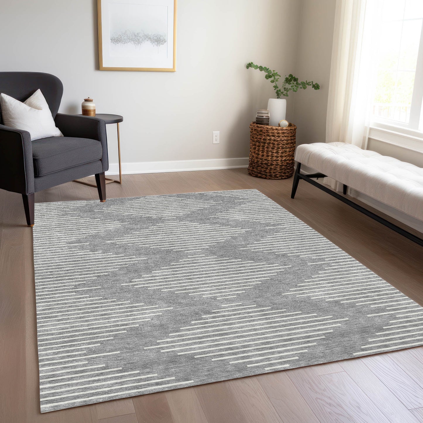 Addison Rugs Chantille ACN1016GY 10 x 14 (ft) Polyester Gray Rectangular Indoor/Outdoor Geometric Machine washable Pet Friendly Area rug