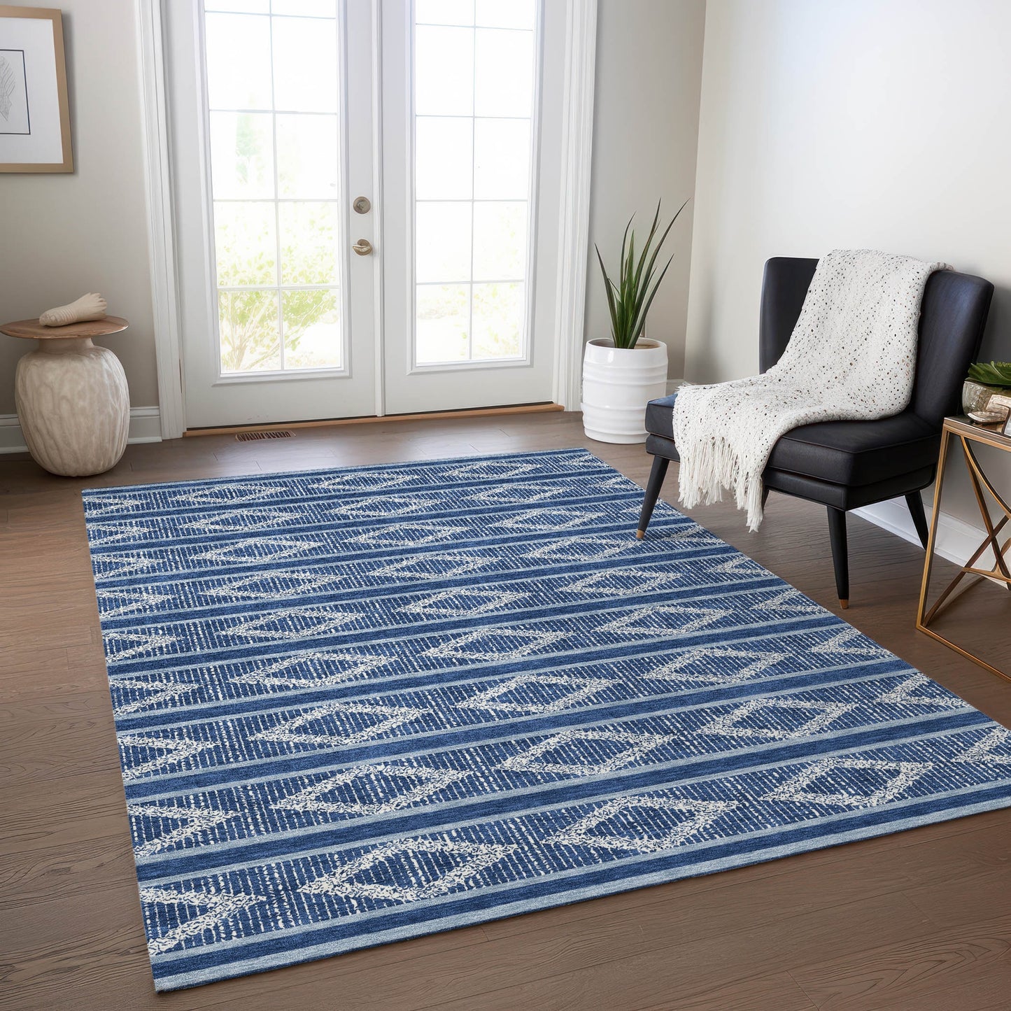 Addison Rugs Chantille ACN1029NA 10 x 14 (ft) Polyester Navy Rectangular Indoor/Outdoor Geometric Machine washable Pet Friendly Area rug