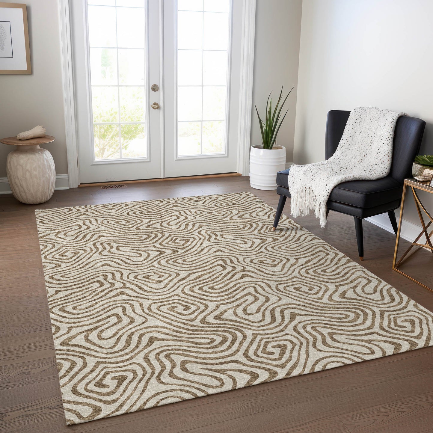 Addison Rugs Chantille ACN1031BG 8 x 10 (ft) Loomed Polyester Beige Rectangular Indoor/Outdoor Machine washable Pet Friendly Area rug