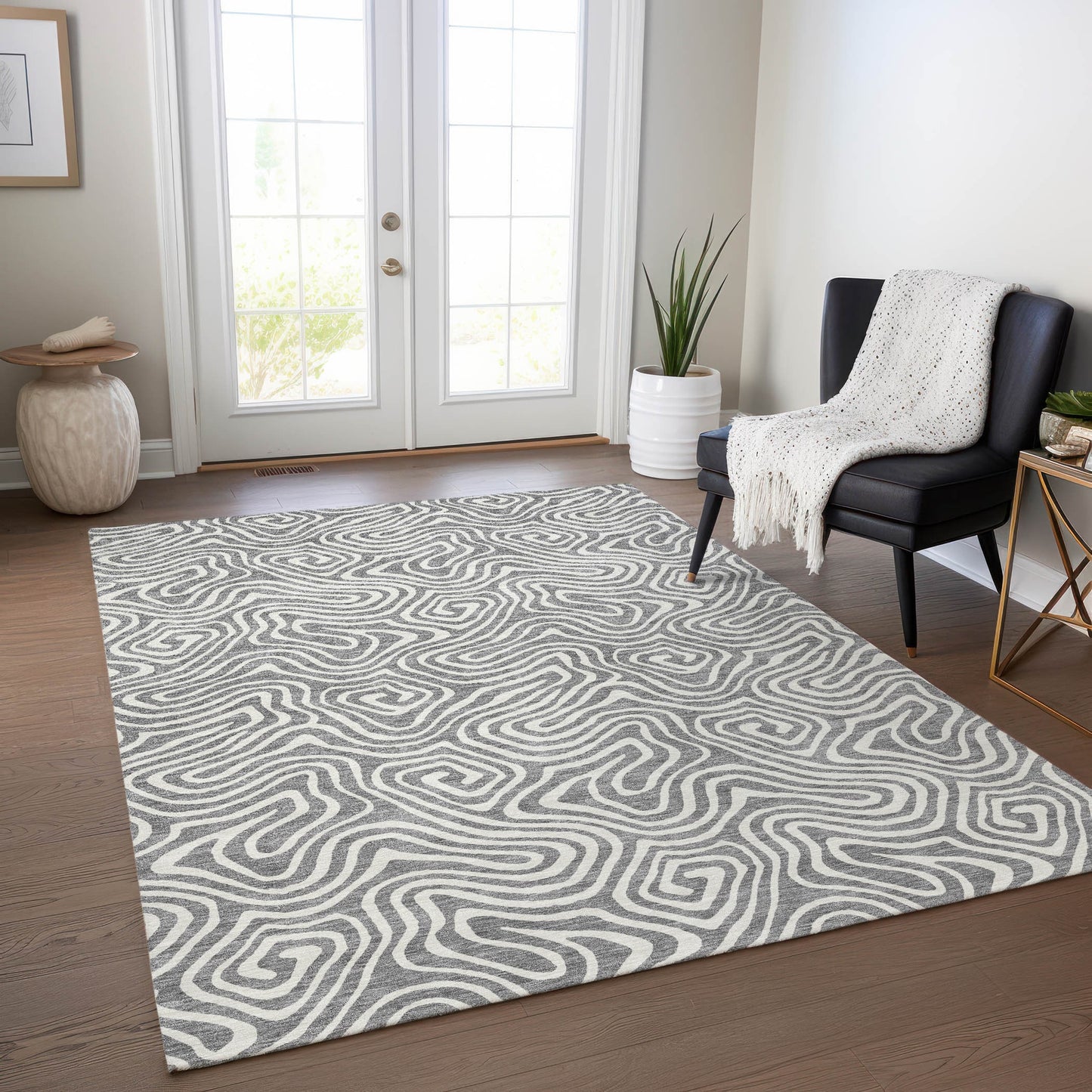 Addison Rugs Chantille ACN1030GY 10 x 14 (ft) Polyester Gray Rectangular Indoor/Outdoor Geometric Machine washable Pet Friendly Area rug