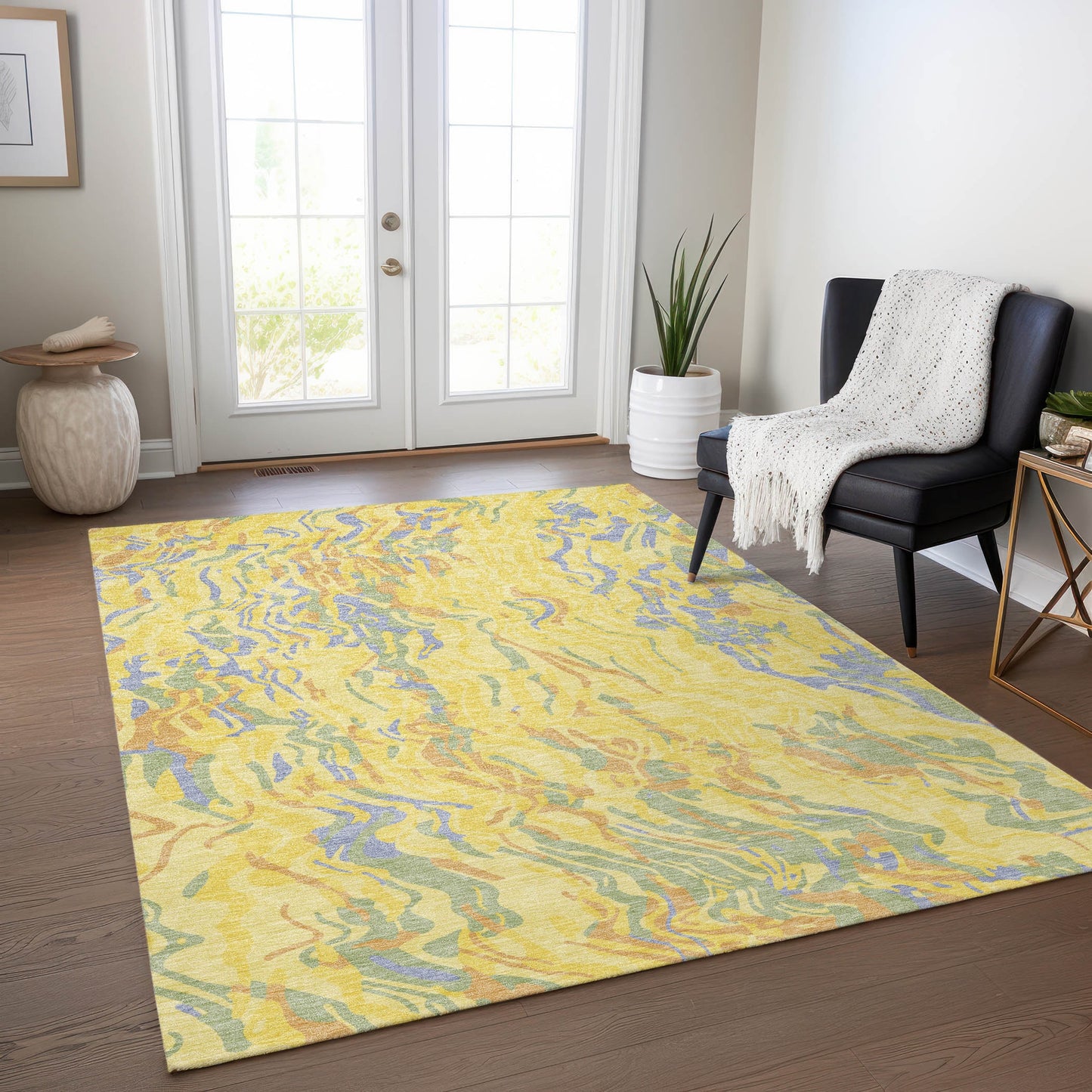 Addison Rugs Chantille ACN1038YE 9 x 12 (ft) Loomed Polyester Yellow Rectangular Indoor/Outdoor Machine washable Pet Friendly Area rug