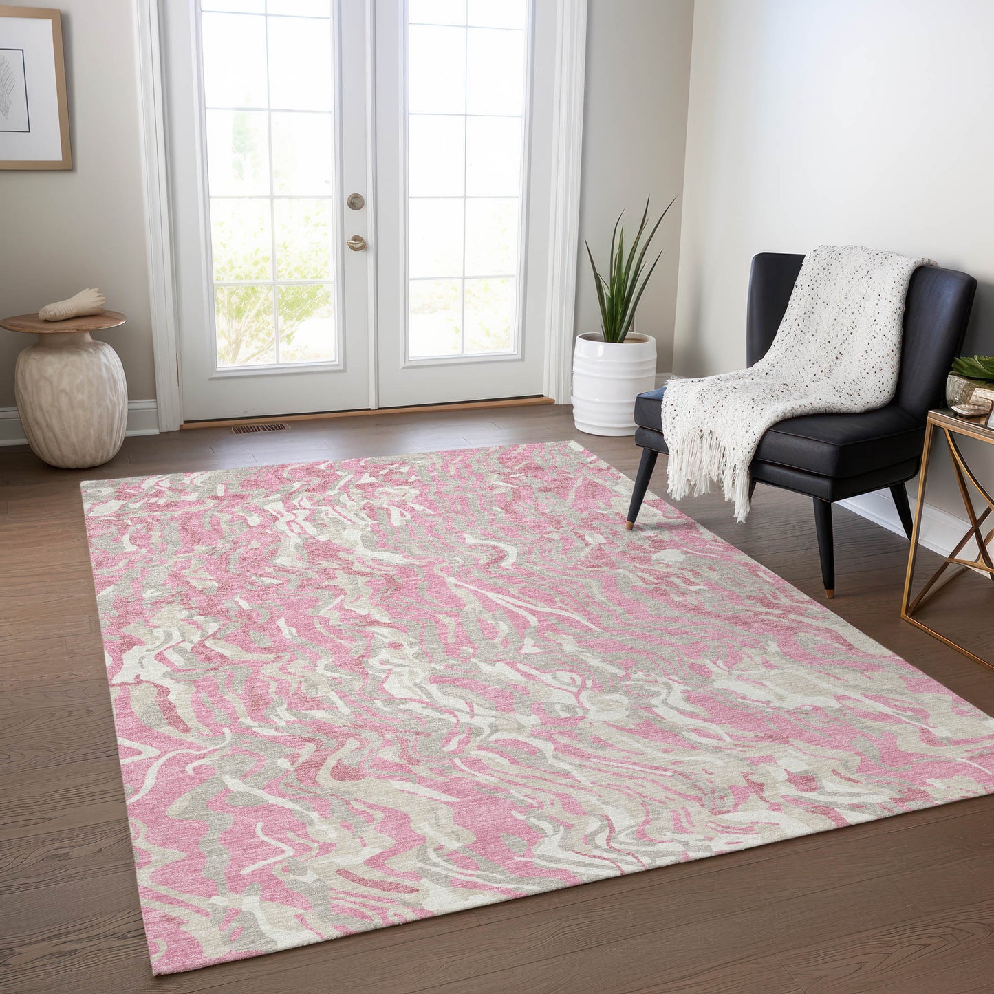Addison Rugs Chantille ACN1038PI 9 x 12 (ft) Loomed Polyester Pink Rectangular Indoor/Outdoor Machine washable Pet Friendly Area rug