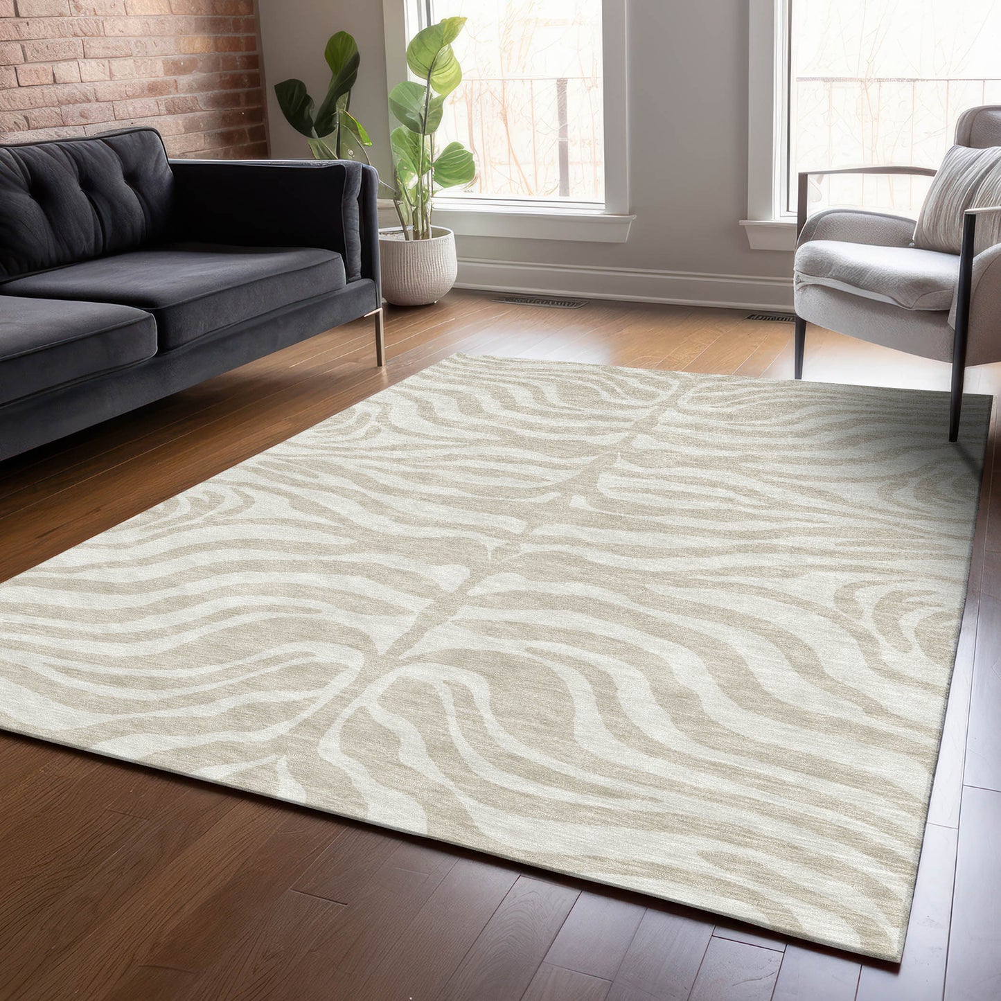 Addison Rugs Chantille ACN1042BG 8 x 10 (ft) Loomed Polyester Beige Rectangular Indoor/Outdoor Machine washable Pet Friendly Area rug