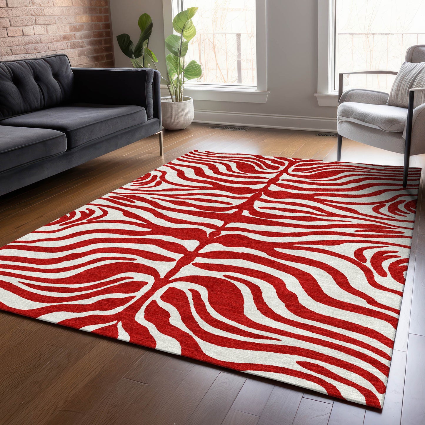 Addison Rugs Chantille ACN1042RD 10 x 14 (ft) Polyester Red Rectangular Indoor/Outdoor Geometric Machine washable Pet Friendly Area rug