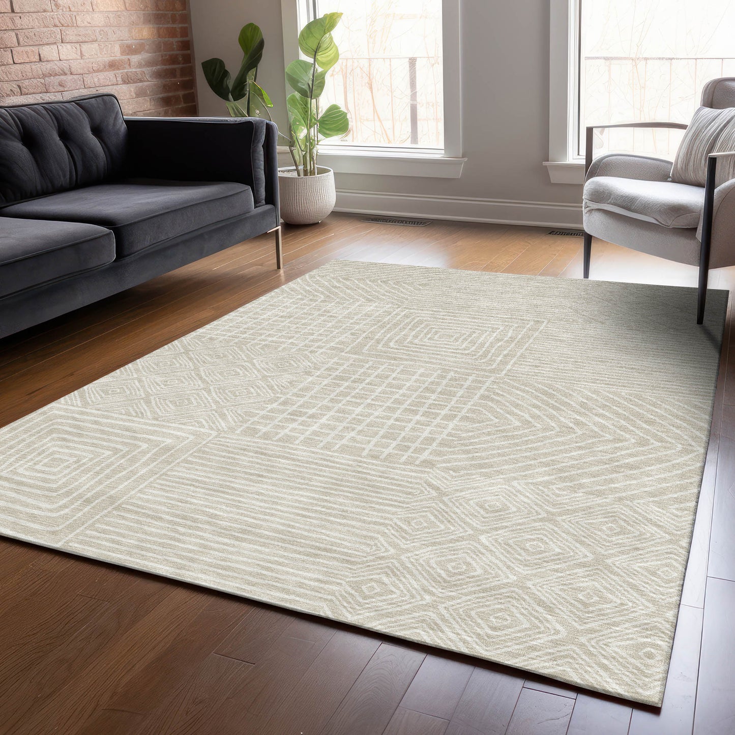 Addison Rugs Chantille ACN1044BG 10 x 14 (ft) Polyester Beige Rectangular Indoor/Outdoor Geometric Machine washable Pet Friendly Area rug