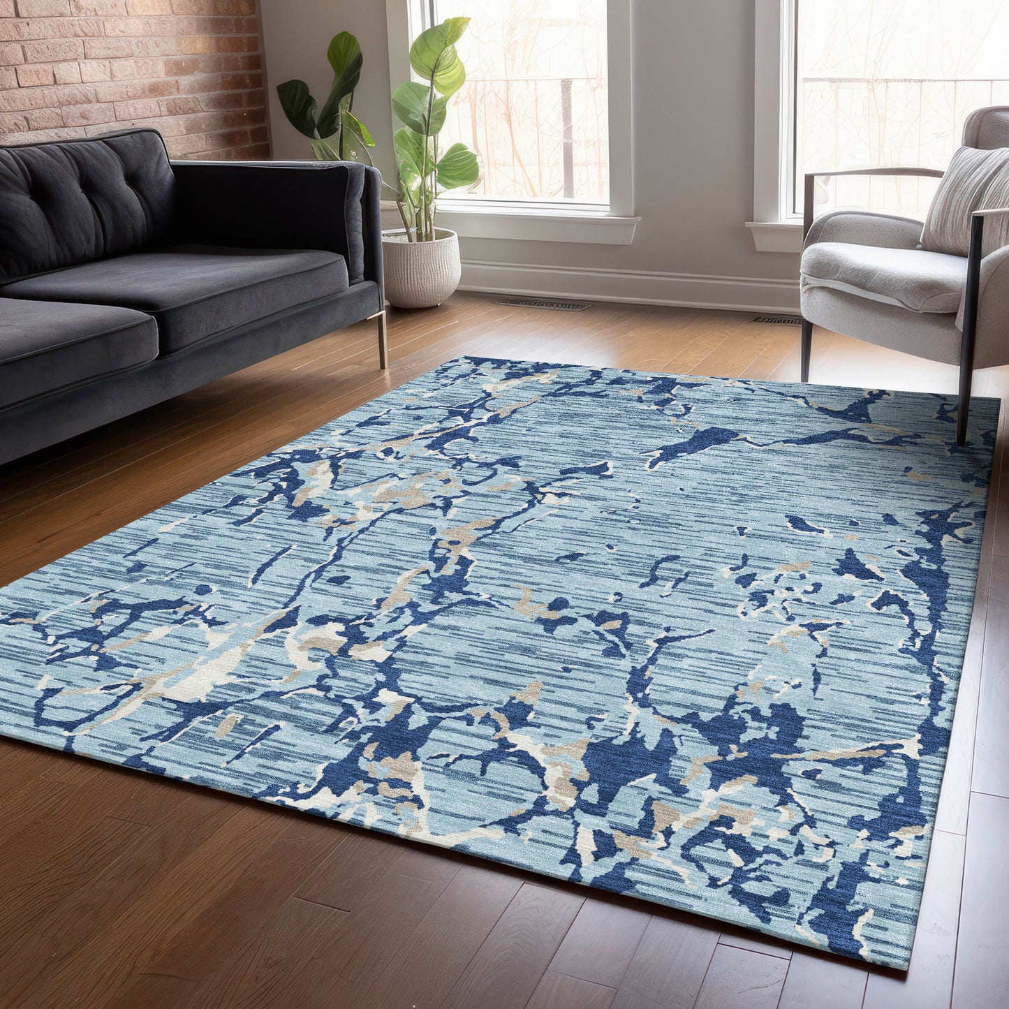 Addison Rugs Chantille ACN1046DN 10 x 14 (ft) Polyester Denim Rectangular Indoor/Outdoor Geometric Machine washable Pet Friendly Area rug