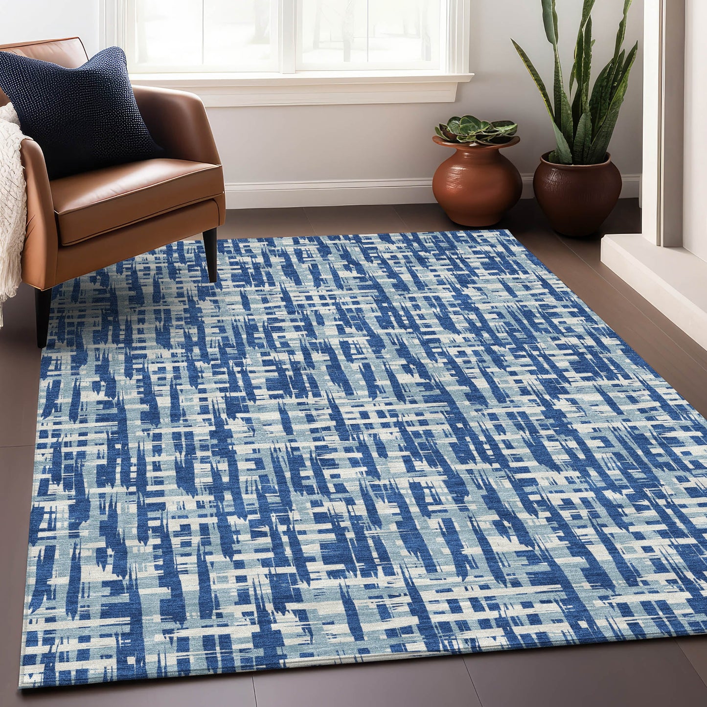 Addison Rugs Chantille ACN1059BU 9 x 12 (ft) Polyester Blue Rectangular Indoor/Outdoor Geometric Machine washable Pet Friendly Area rug
