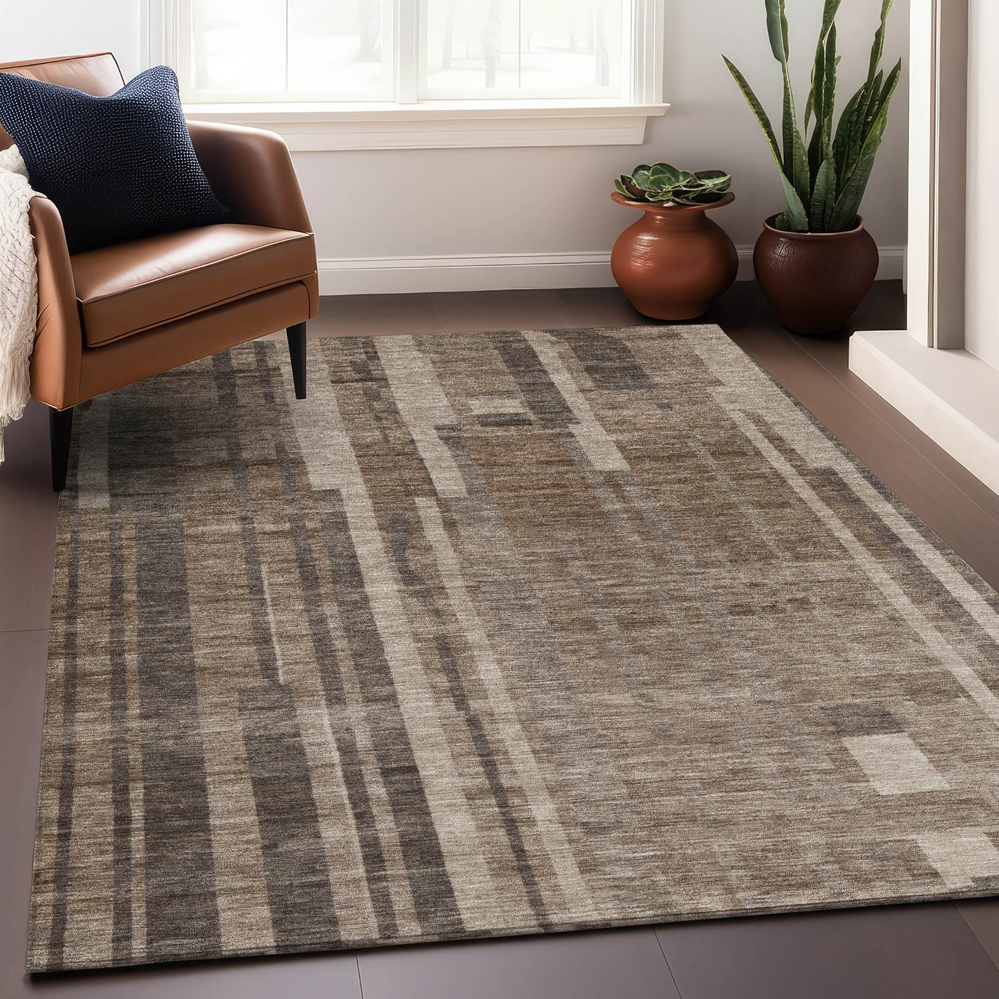 Addison Rugs Chantille ACN1063BR 10 x 14 (ft) Polyester Brown Rectangular Indoor/Outdoor Geometric Machine washable Pet Friendly Area rug