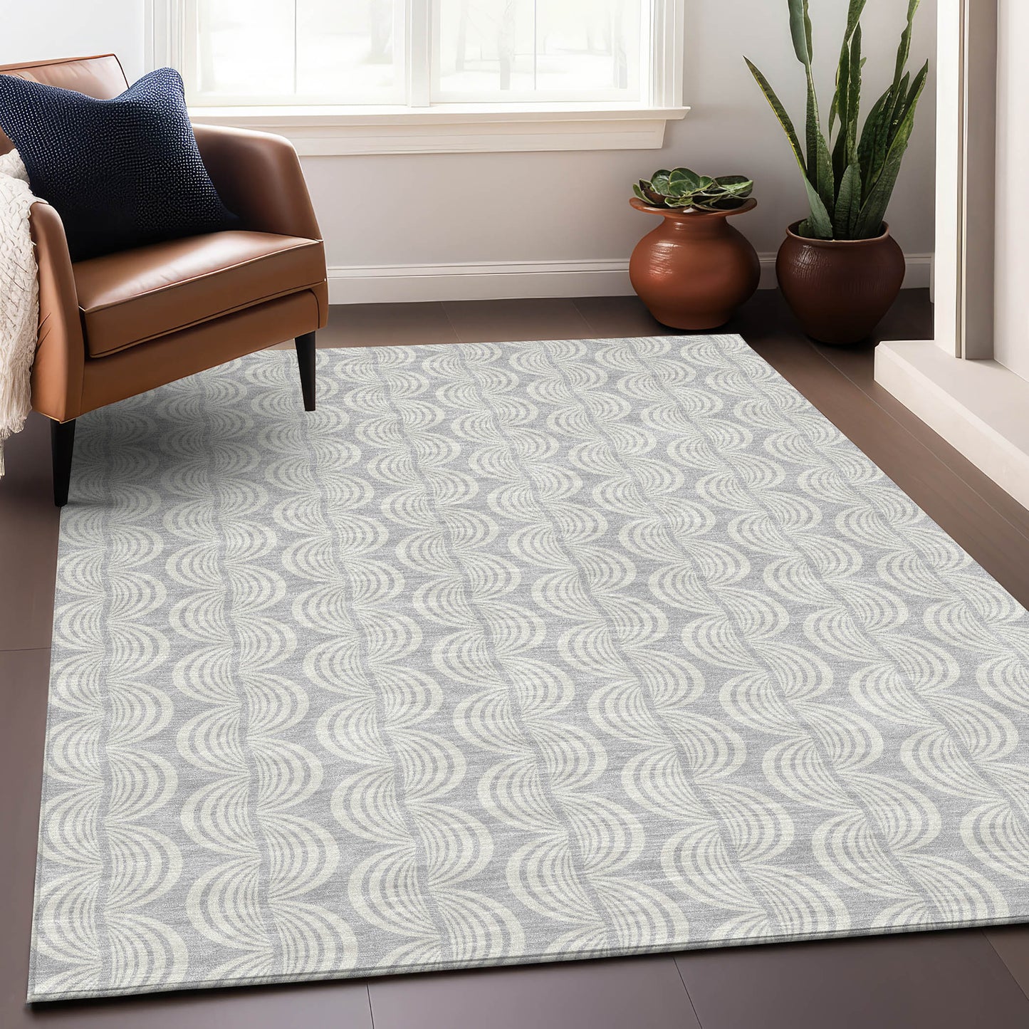 Addison Rugs Chantille ACN1056SV 8 x 10 (ft) Loomed Polyester Silver Rectangular Indoor/Outdoor Machine washable Pet Friendly Area rug