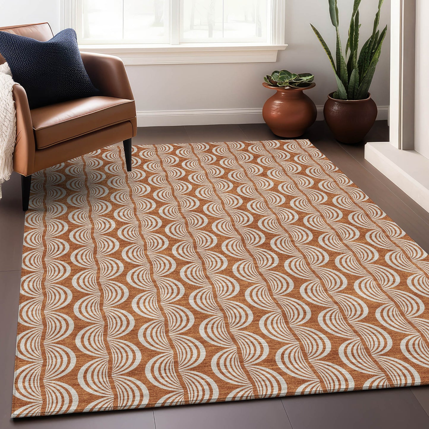 Addison Rugs Chantille ACN1055PK 8 x 10 (ft) Loomed Polyester Paprika Rectangular Indoor/Outdoor Machine washable Pet Friendly Area rug