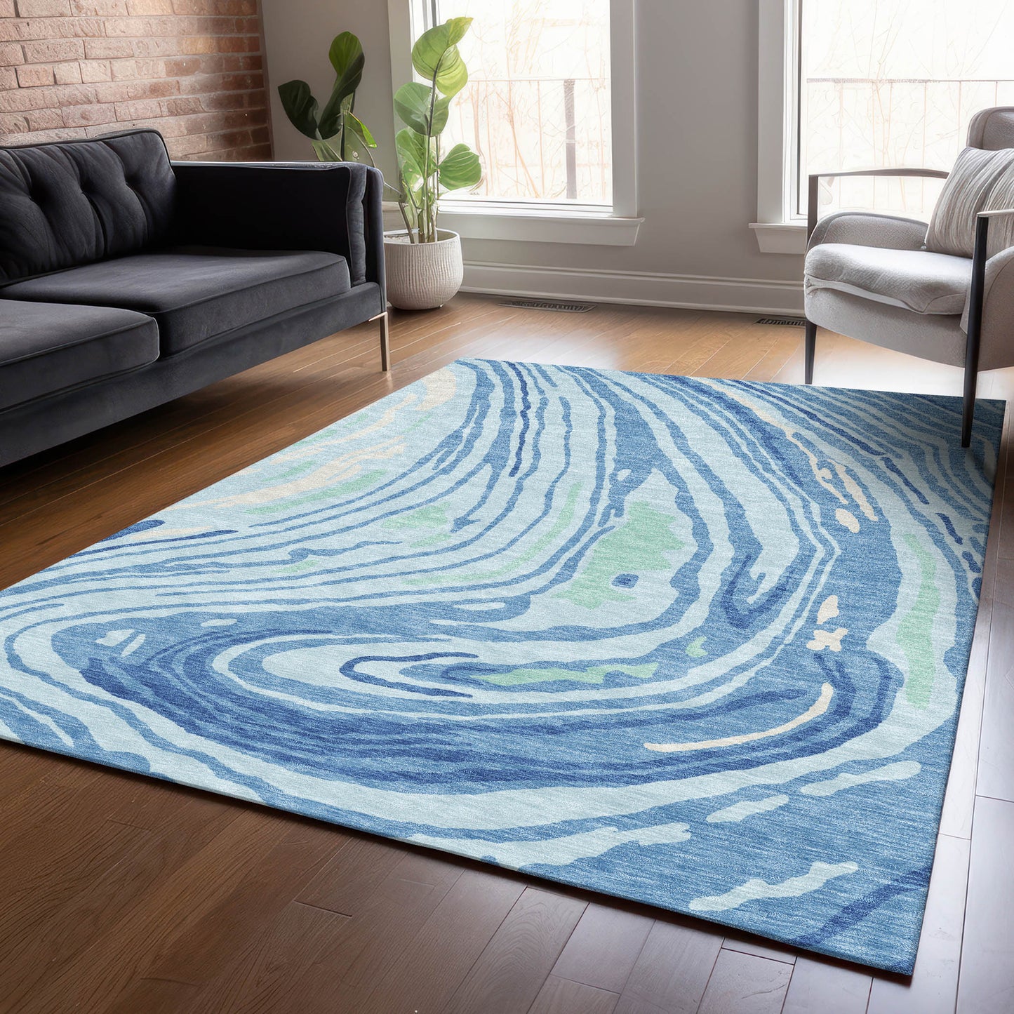 Addison Rugs Chantille ACN1051SK 9 x 12 (ft) Polyester Sky Rectangular Indoor/Outdoor Geometric Machine washable Pet Friendly Area rug