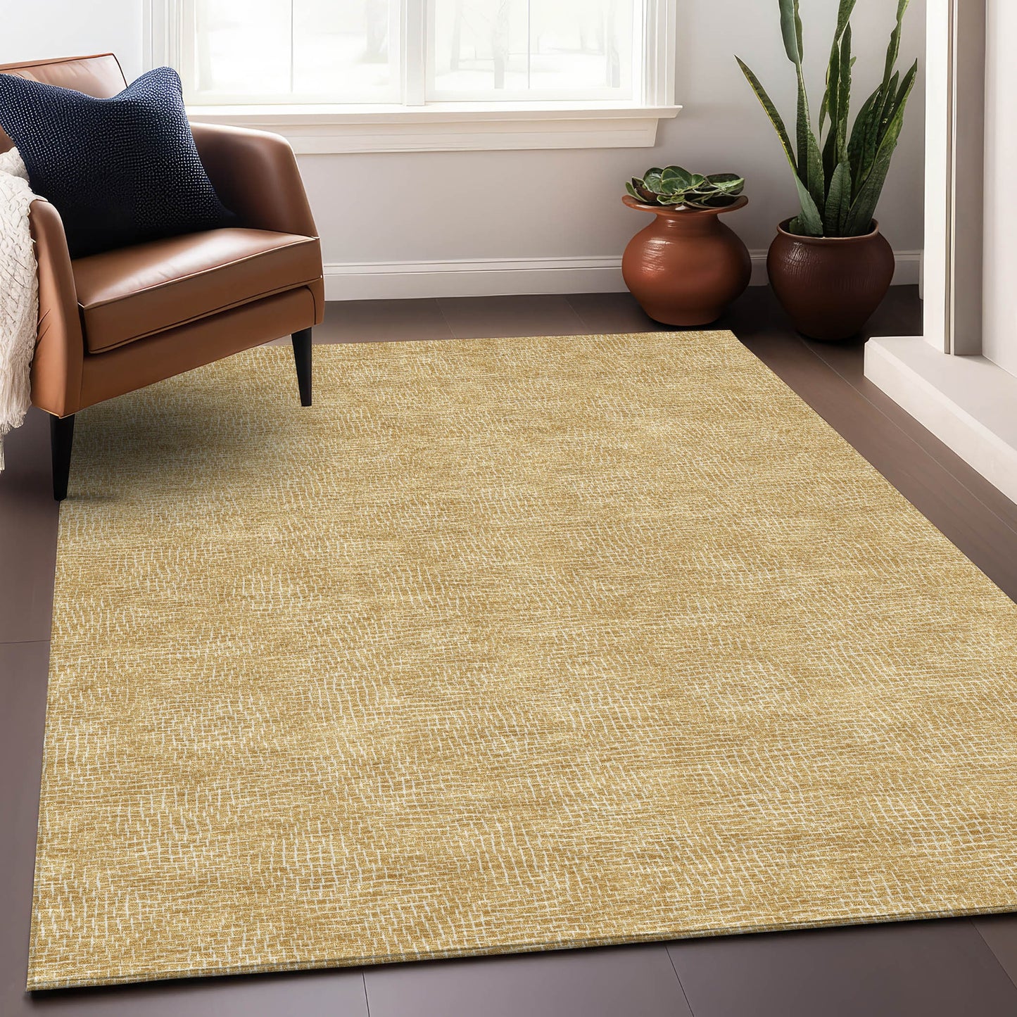 Addison Rugs Chantille ACN1057GO 9 x 12 (ft) Polyester Gold Rectangular Indoor/Outdoor Geometric Machine washable Pet Friendly Area rug