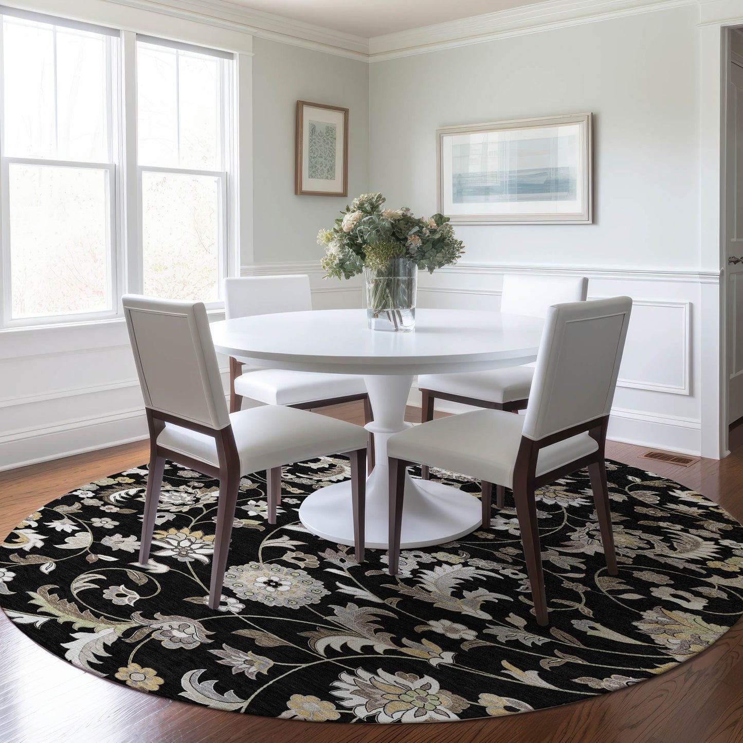 Addison Rugs Chantille ACN1006BK 8 x 8 (ft) Loomed Polyester Black Round Indoor/Outdoor Machine washable Pet Friendly Area rug