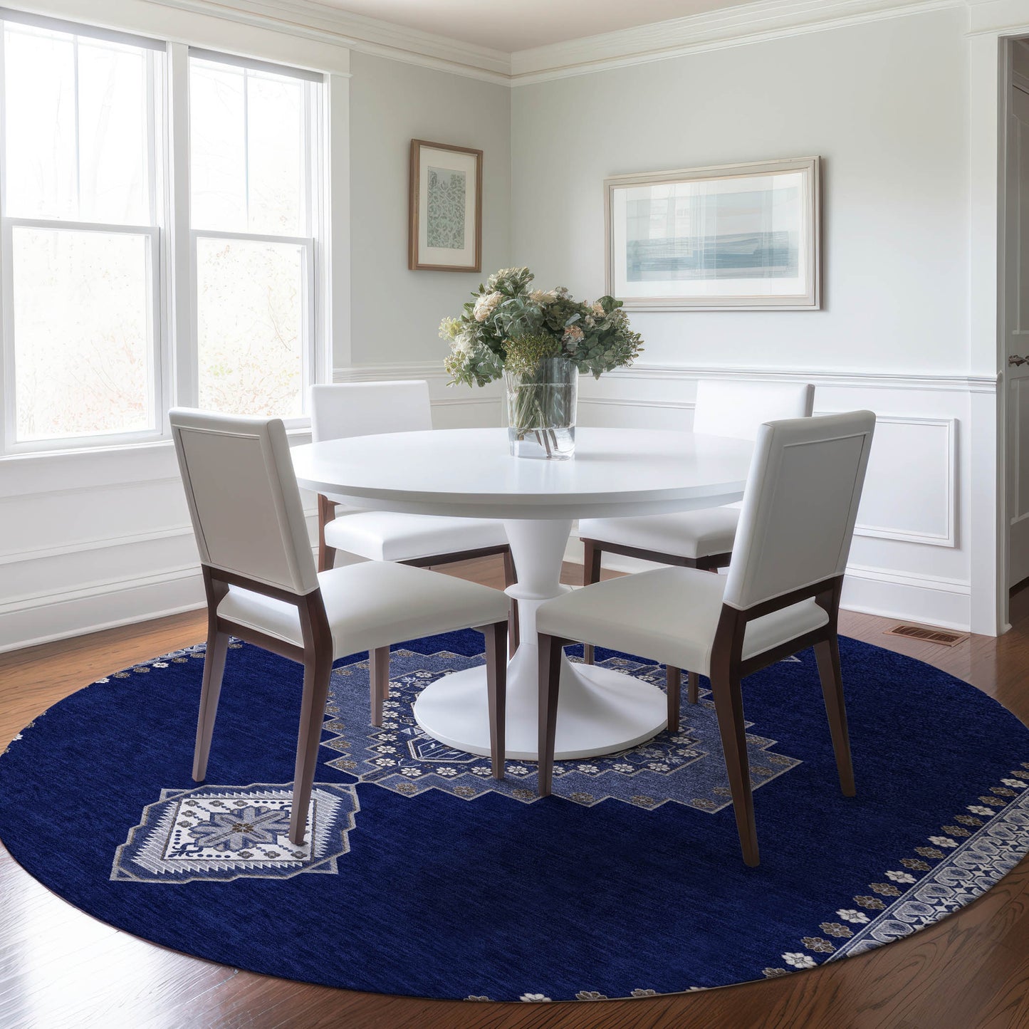 Addison Rugs Chantille ACN1014NA 8 x 8 (ft) Loomed Polyester Navy Round Indoor/Outdoor Machine washable Pet Friendly Area rug