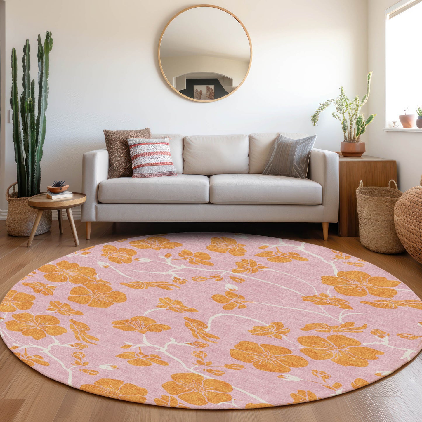 Addison Rugs Chantille ACN1034PI 8 x 8 (ft) Loomed Polyester Pink Round Indoor/Outdoor Machine washable Pet Friendly Area rug