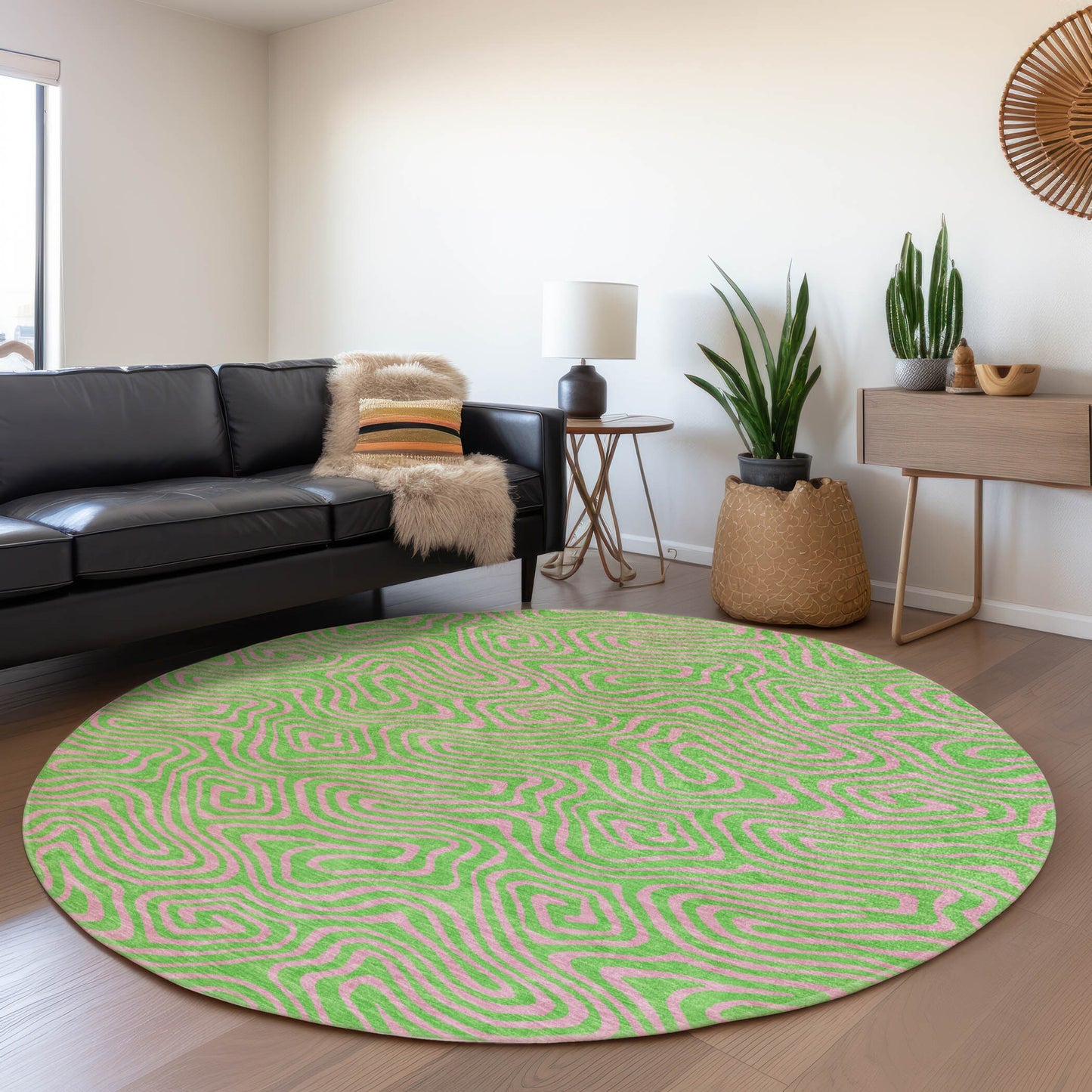 Addison Rugs Chantille ACN1031LM 8 x 8 (ft) Loomed Polyester Lime Round Indoor/Outdoor Machine washable Pet Friendly Area rug