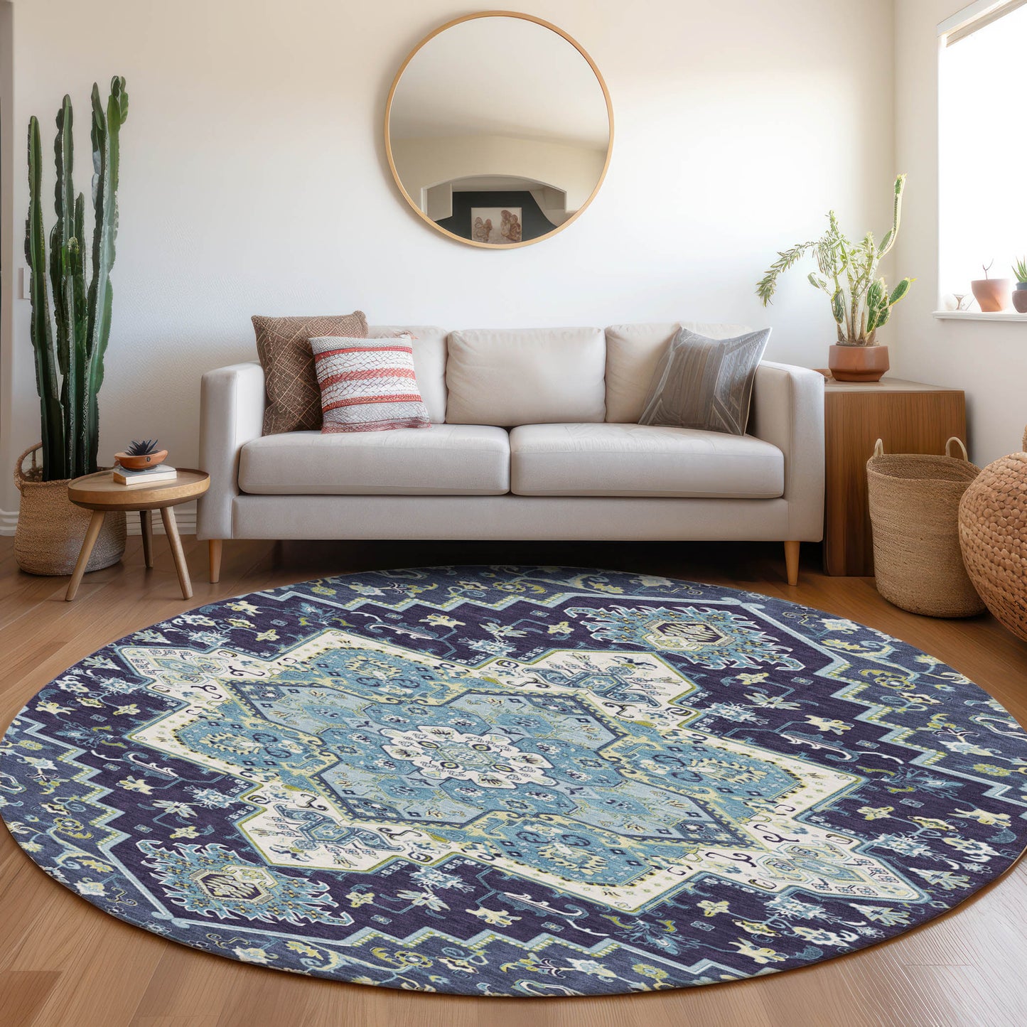 Addison Rugs Chantille ACN1036NA 8 x 8 (ft) Loomed Polyester Navy Round Indoor/Outdoor Machine washable Pet Friendly Area rug