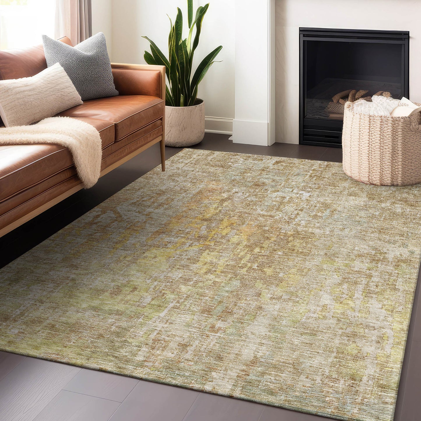 Addison Rugs Chantille ACN1237KH 8 x 10 (ft) Polyester Khaki Rectangular Indoor/Outdoor Geometric Machine washable Pet Friendly Area rug