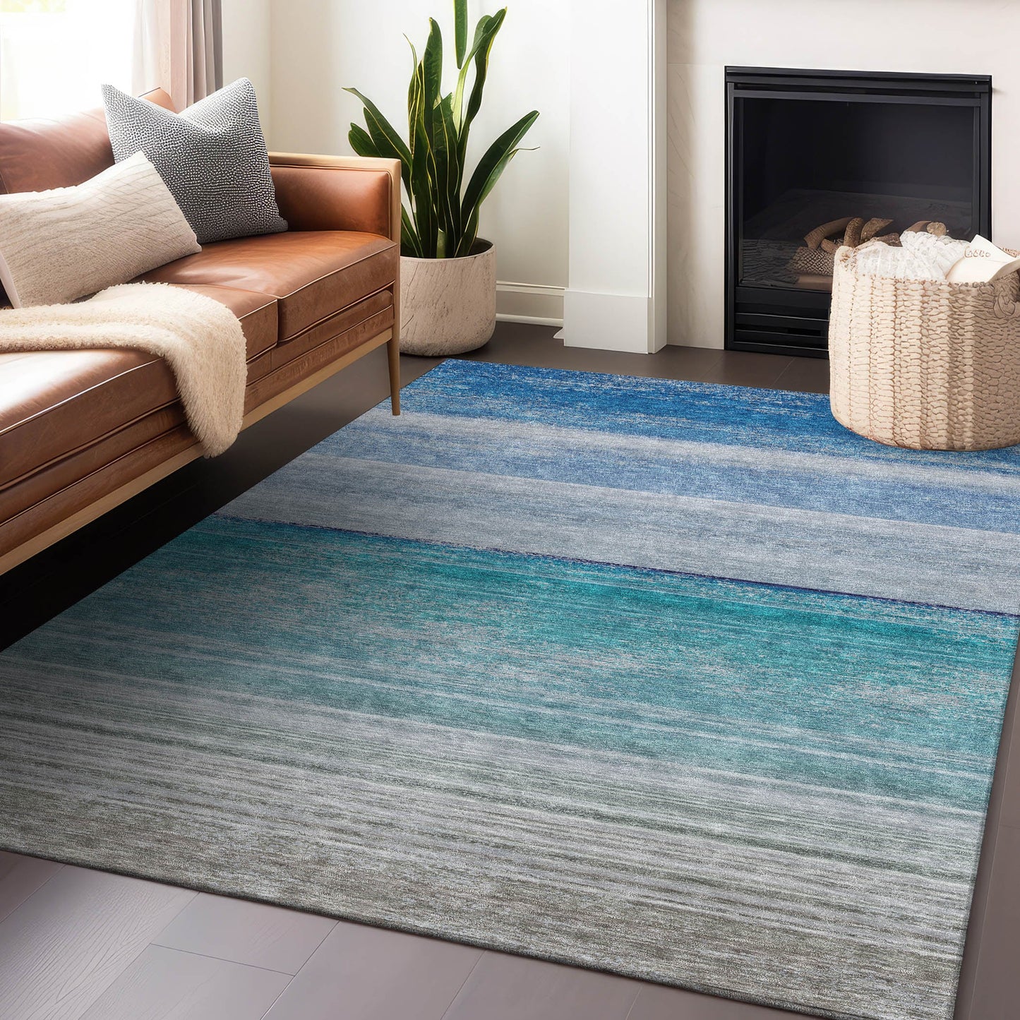 Addison Rugs Chantille ACN1252SK 9 x 12 (ft) Polyester Sky Rectangular Indoor/Outdoor Geometric Machine washable Pet Friendly Area rug