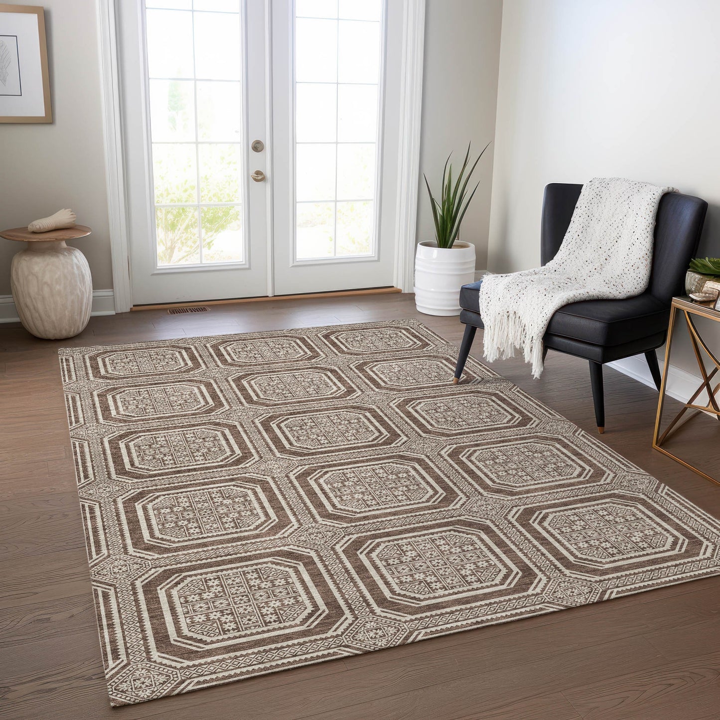 Addison Rugs Chantille ACN1453BR 10 x 14 (ft) Polyester Brown Rectangular Indoor/Outdoor Geometric Machine washable Pet Friendly Area rug