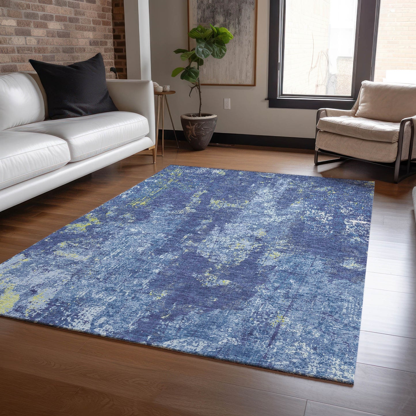 Addison Rugs Chantille ACN1391NA 8 x 10 (ft) Polyester Navy Rectangular Indoor/Outdoor Geometric Machine washable Pet Friendly Area rug