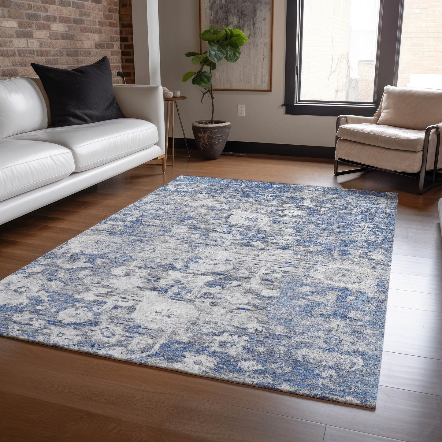 Addison Rugs Chantille ACN1375BU 10 x 14 (ft) Polyester Blue Rectangular Indoor/Outdoor Geometric Machine washable Pet Friendly Area rug