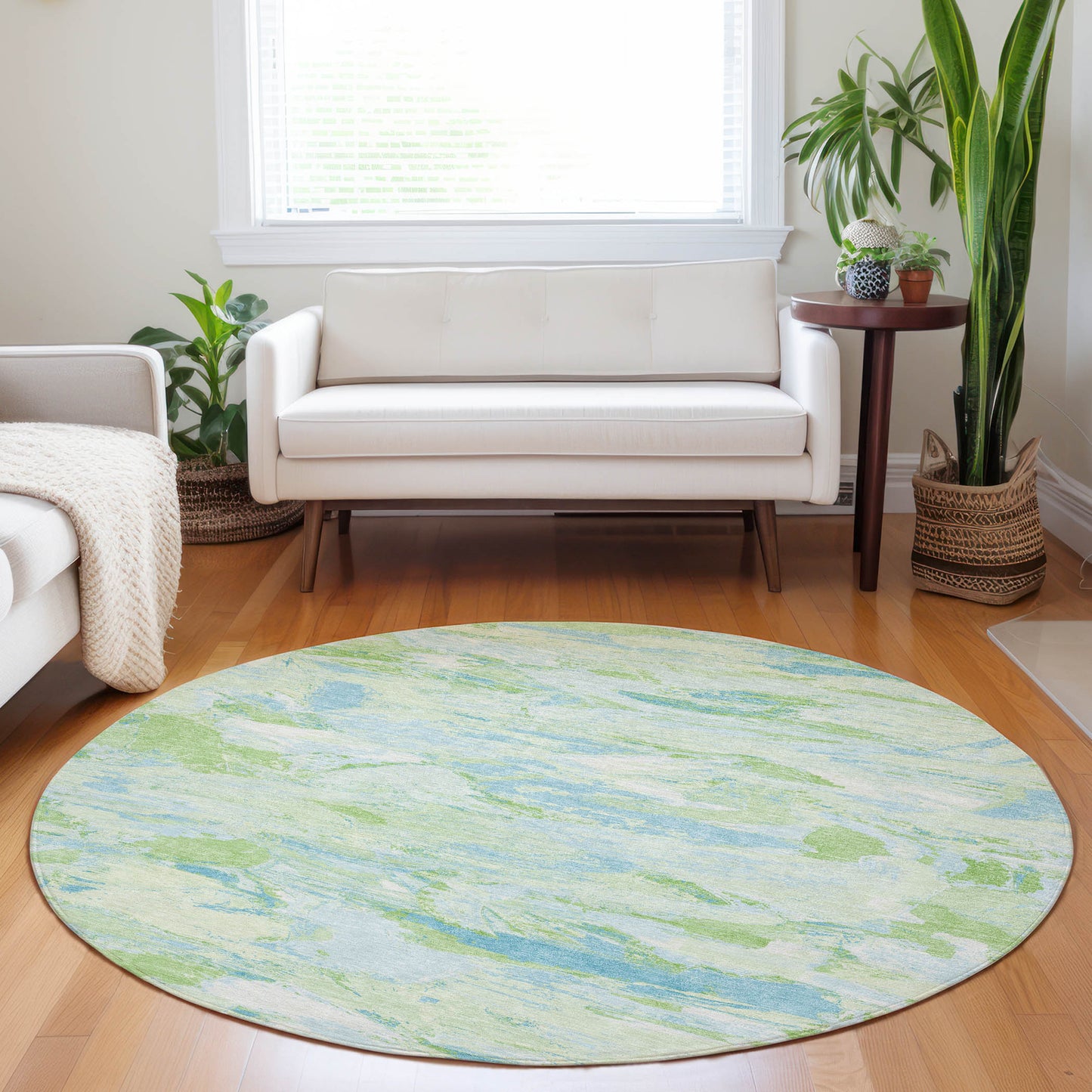Addison Rugs Chantille ACN1348MZ 8 x 8 (ft) Polyester Mint Round Indoor/Outdoor Geometric Machine washable Pet Friendly Area rug