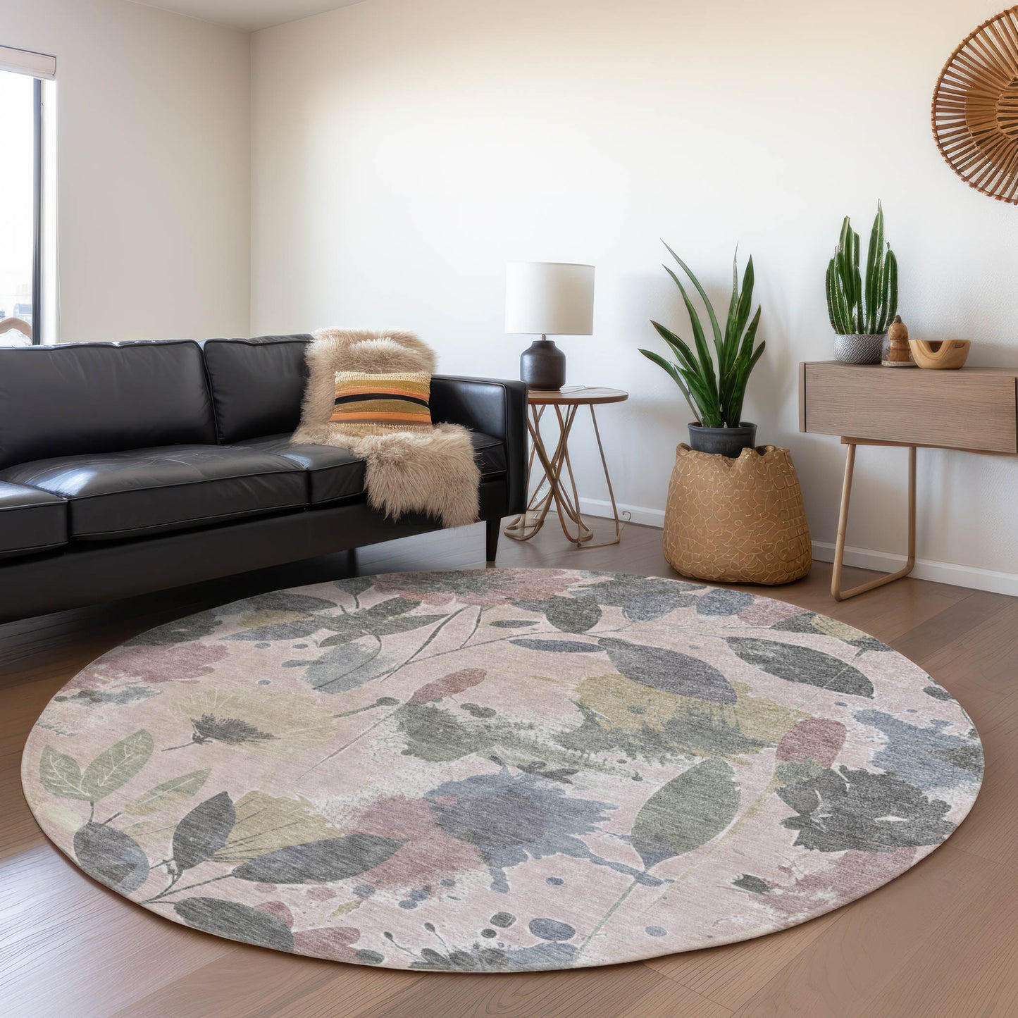 Addison Rugs Chantille ACN1550BL 8 x 8 (ft) Polyester Blush Round Indoor/Outdoor Geometric Machine washable Pet Friendly Area rug