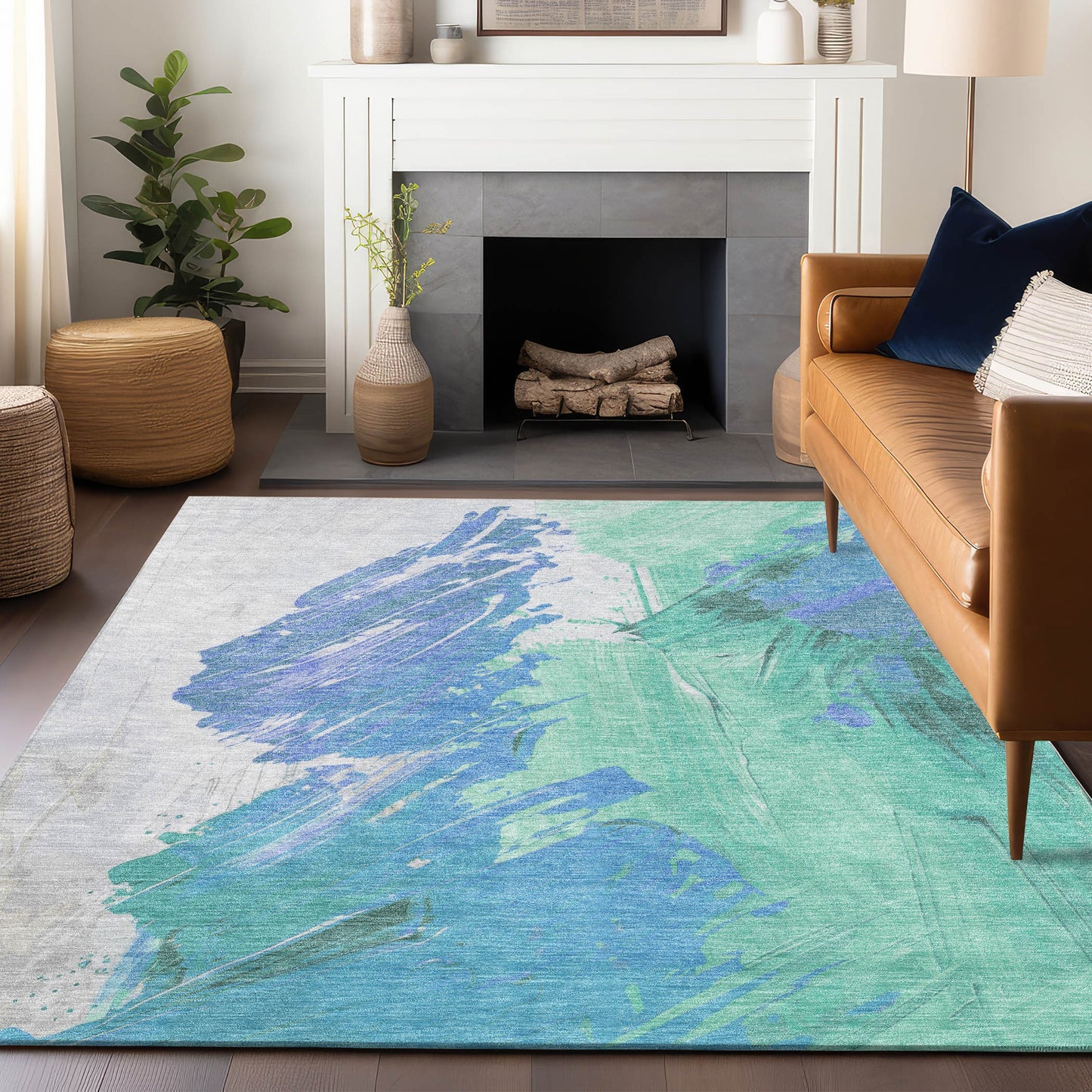 Addison Rugs Chantille ACN1843SF 8 x 10 (ft) Loomed Polyester Seafoam Rectangular Indoor/Outdoor Geometric Machine washable Pet Friendly Area rug