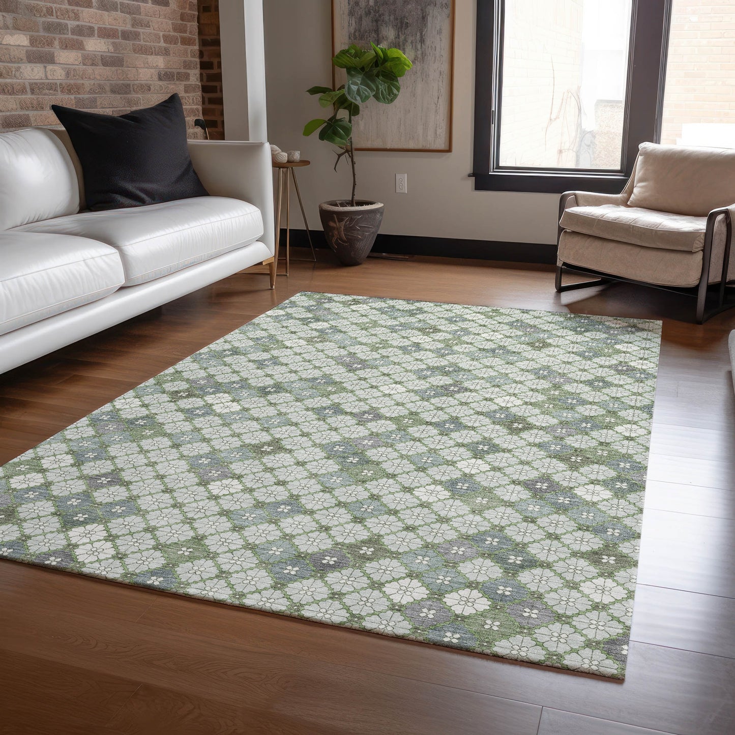 Addison Rugs Chantille ACN1837MZ 8 x 10 (ft) Loomed Polyester Mint Rectangular Indoor/Outdoor Geometric Machine washable Pet Friendly Area rug