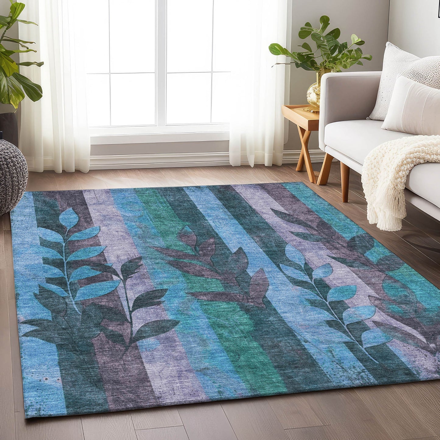 Addison Rugs Chantille ACN1871DN 9 x 12 (ft) Loomed Polyester Denim Rectangular Indoor/Outdoor Geometric Machine washable Pet Friendly Area rug