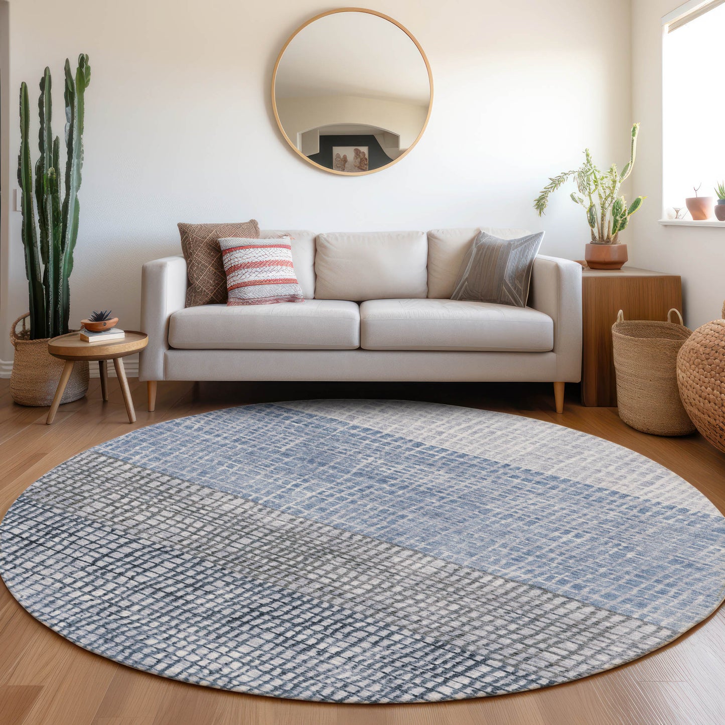 Addison Rugs Chantille ACN1831BU 8 x 8 (ft) Loomed Polyester Blue Round Indoor/Outdoor Geometric Machine washable Pet Friendly Area rug
