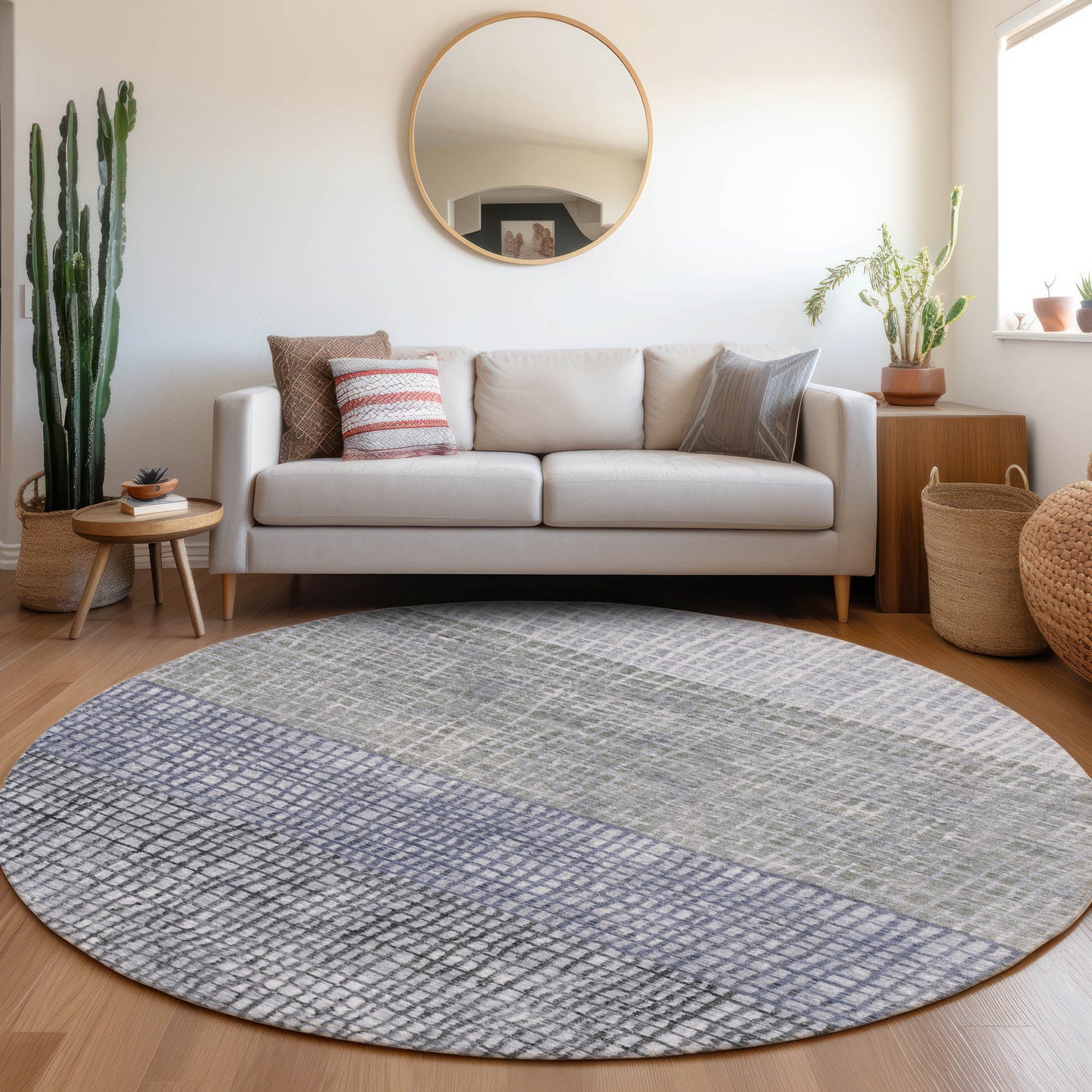 Addison Rugs Chantille ACN1831DN 8 x 8 (ft) Loomed Polyester Denim Round Indoor/Outdoor Geometric Machine washable Pet Friendly Area rug