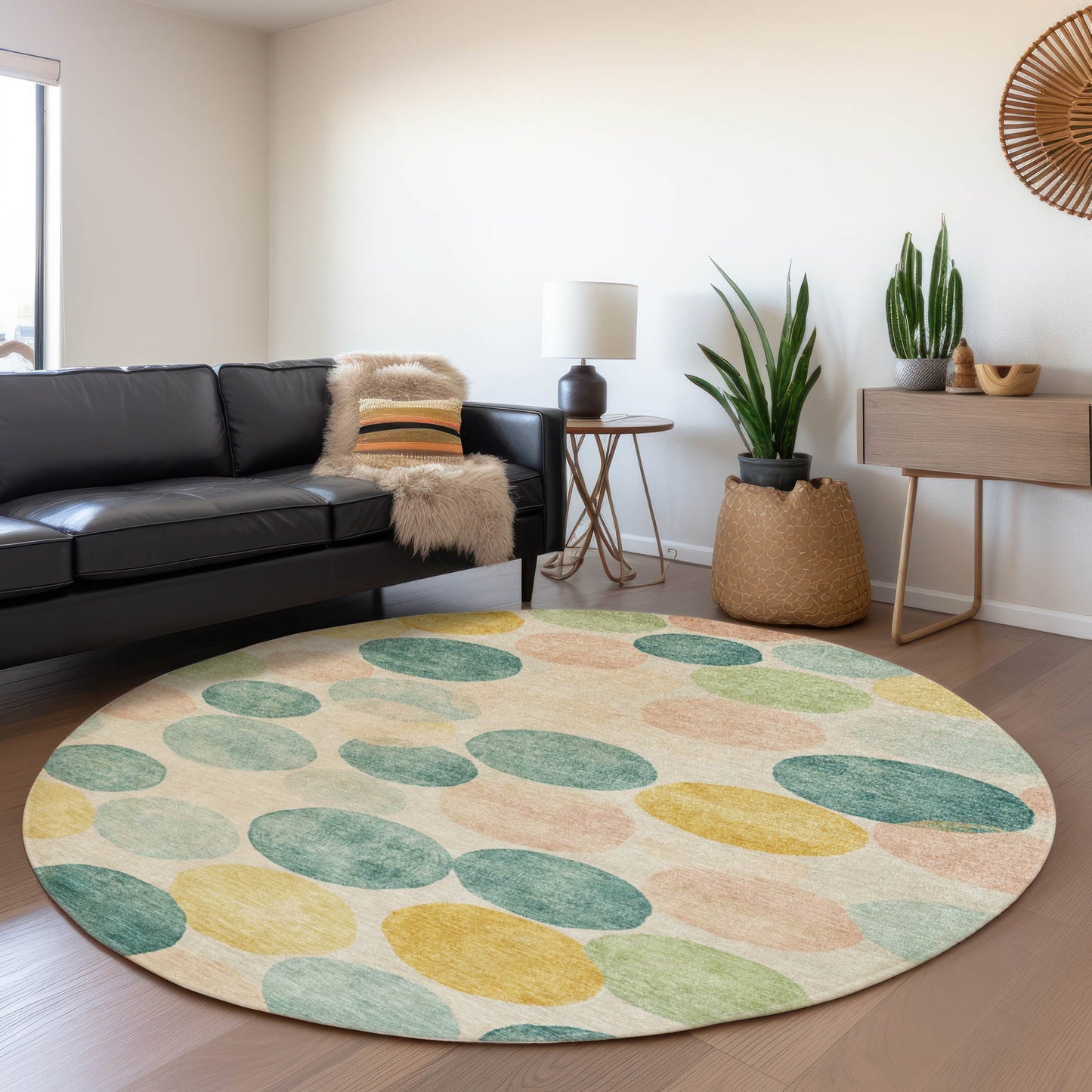 Addison Rugs Chantille ACN1898TE 8 x 8 (ft) Loomed Polyester Teal Round Indoor/Outdoor Machine washable Pet Friendly Area rug