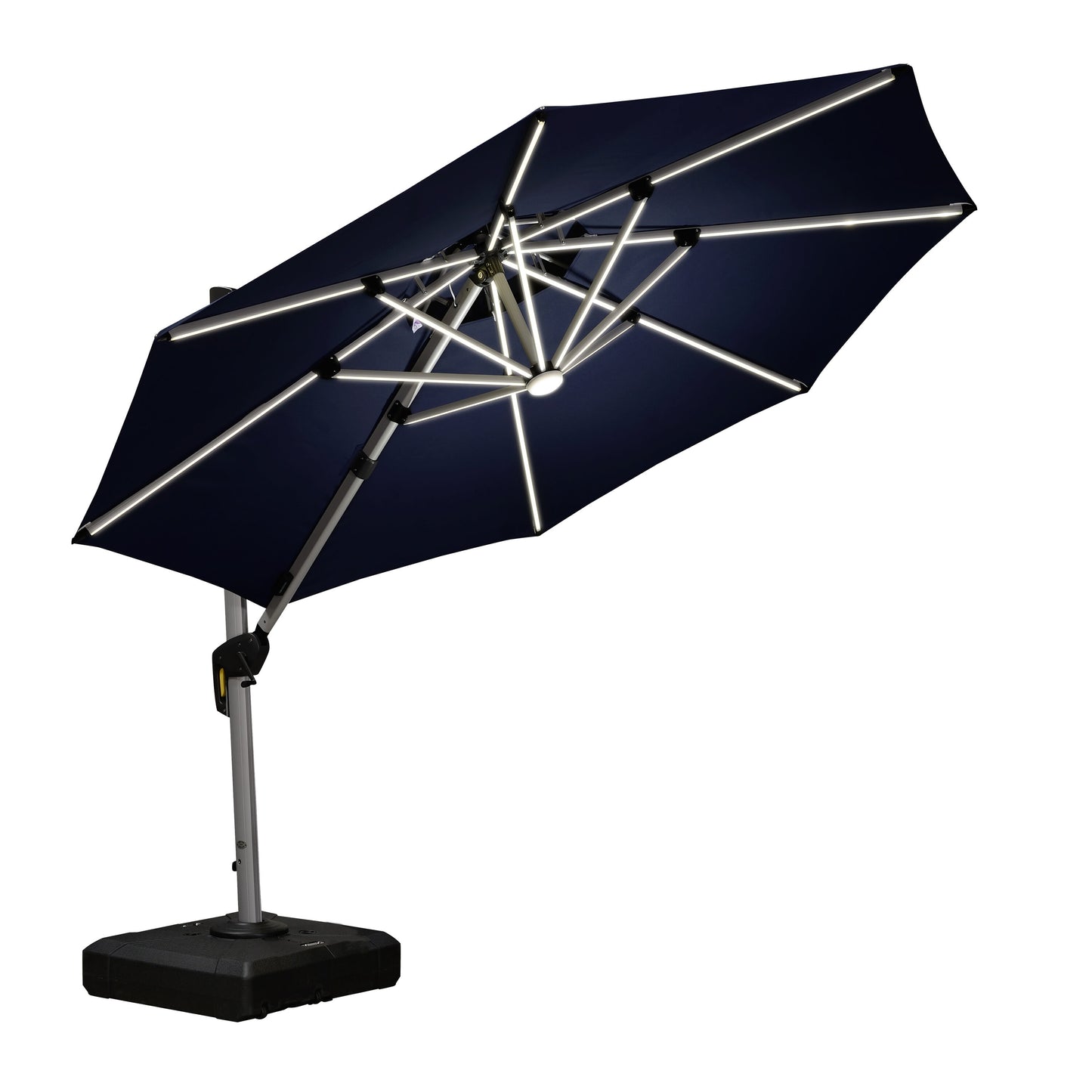 PURPLE LEAF 10-ft Aluminum Navy Crank Cantilever Patio Umbrella with Lights and