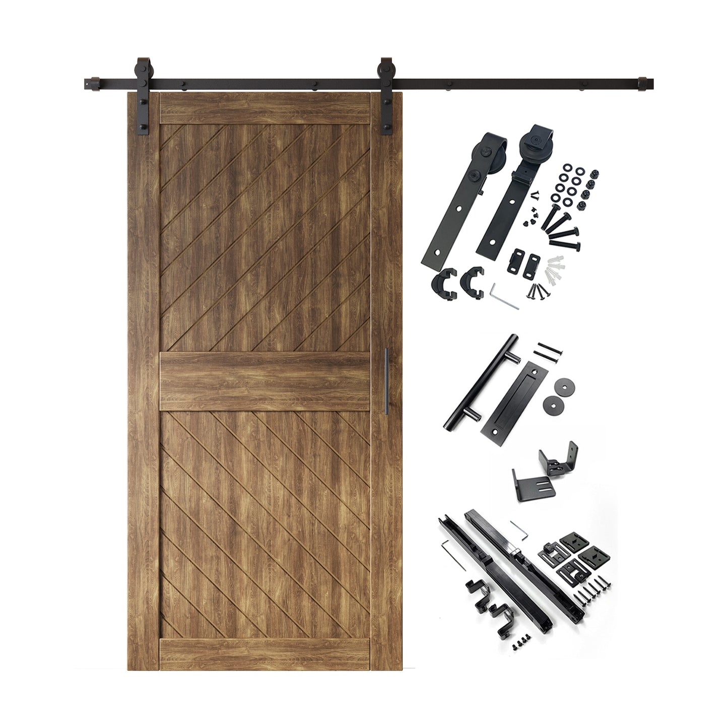 HOMACER 36-in x 84-in Dark Walnut Prefinished Non-standard Pine Wood Solid core Single Barn Door (Hardware Included)
