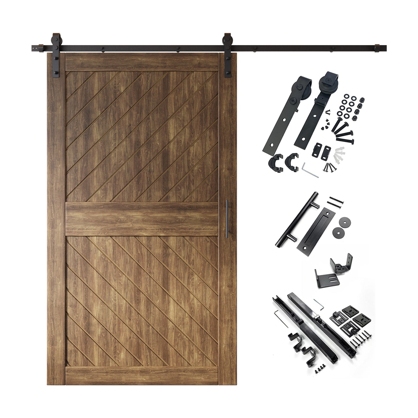 HOMACER 42-in x 84-in Dark Walnut Prefinished Non-standard Pine Wood Solid core Single Barn Door (Hardware Included)