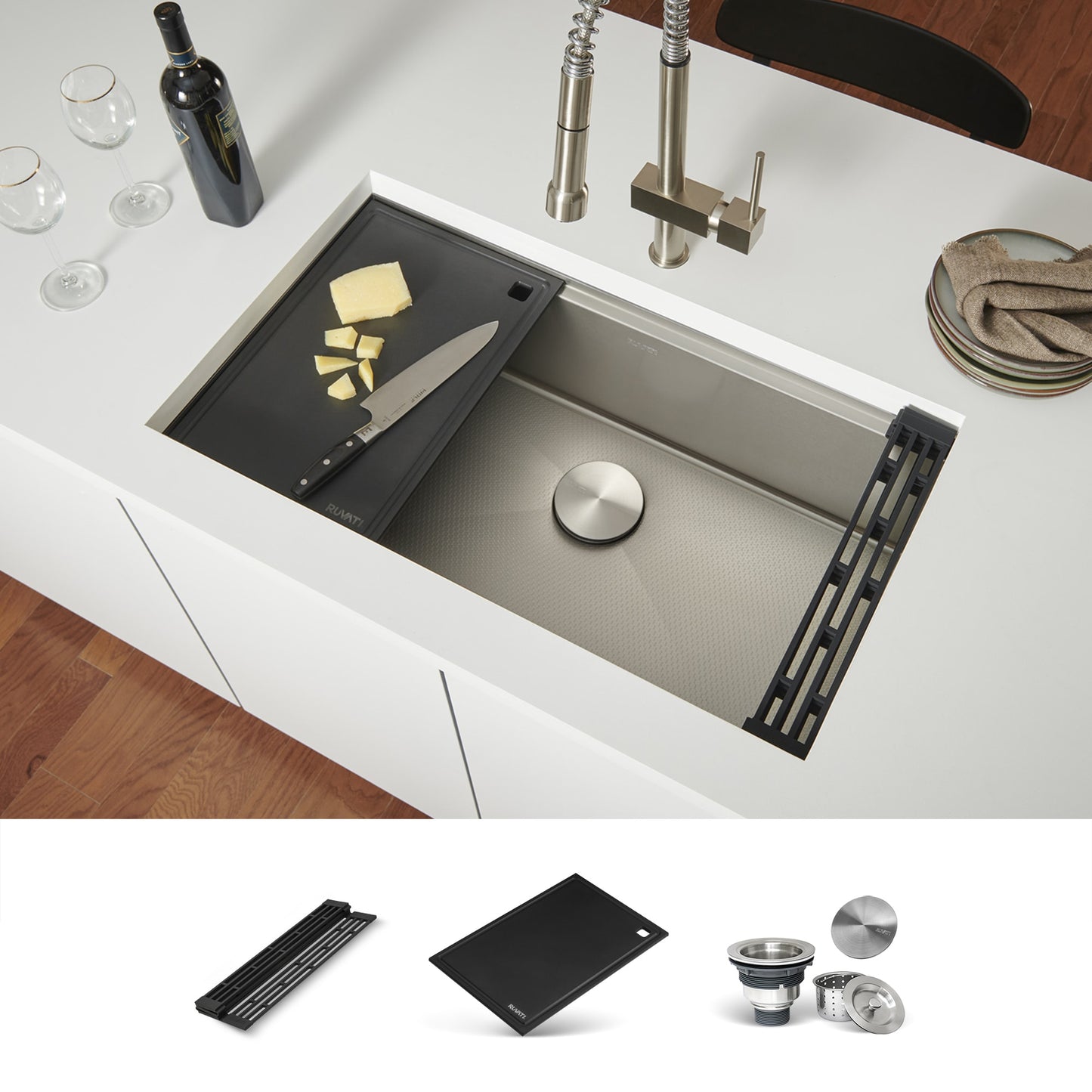 Ruvati Roma Undermount 30-in x 19-in Stainless steel Single bowl 16 -Gauge Workstation Kitchen Sink