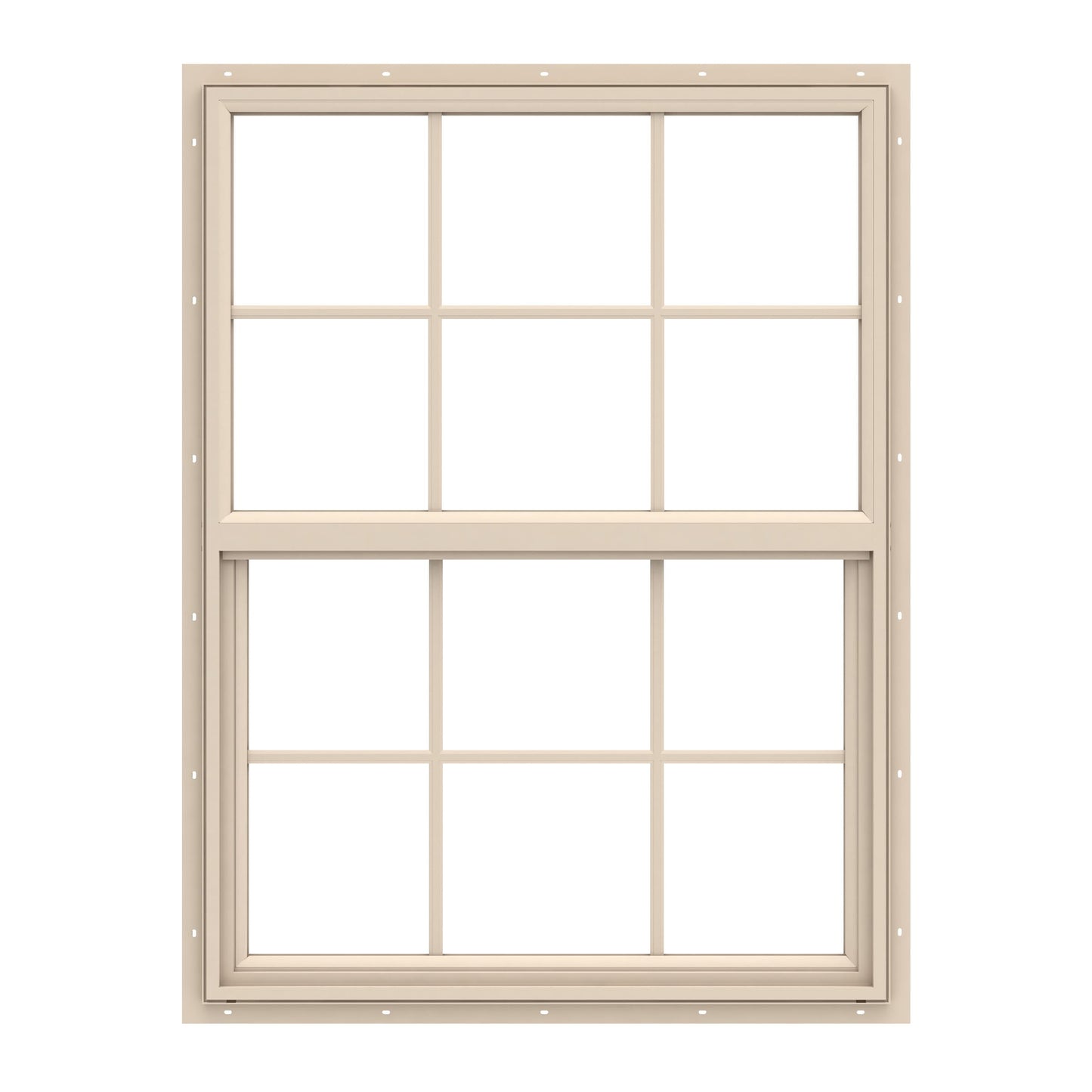 Pella 150 Series West 29-1/2-in x 47-1/2-in Almond Exterior Vinyl New Construction Single Hung Window Low-E argon Double Pane Glass with Grids, (Half Screen Included)