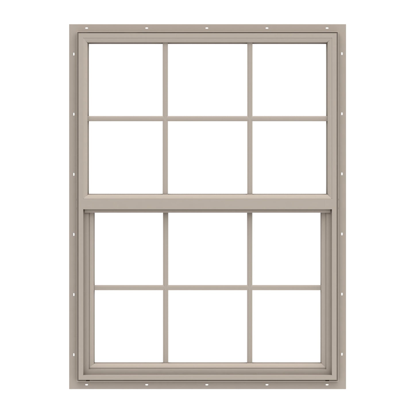 Pella 150 Series West 35-1/2-in x 35-1/2-in Fossil Exterior Vinyl New Construction Single Hung Window Low-E argon Double Pane Glass with Grids, (Half Screen Included)