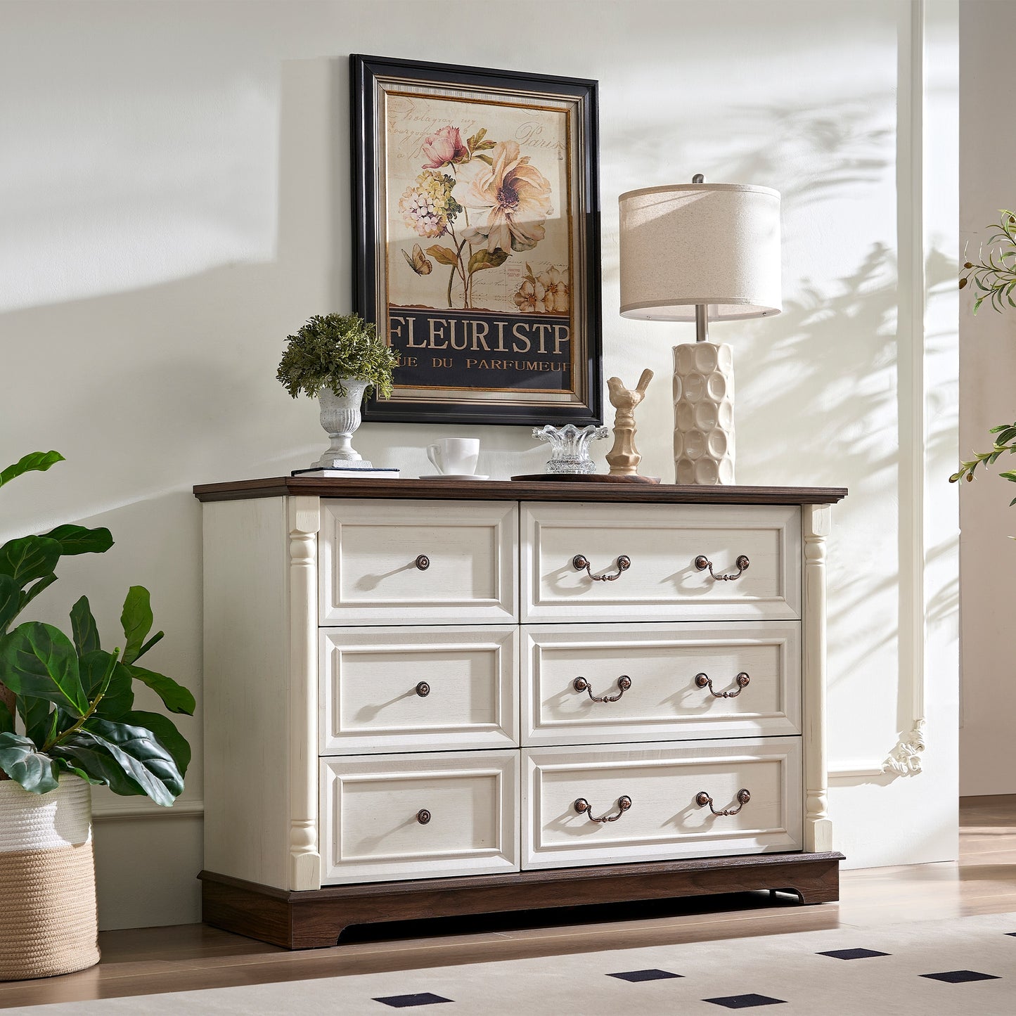 LUCKY ONE 47.24-in W White and Walnut Accent Cabinet