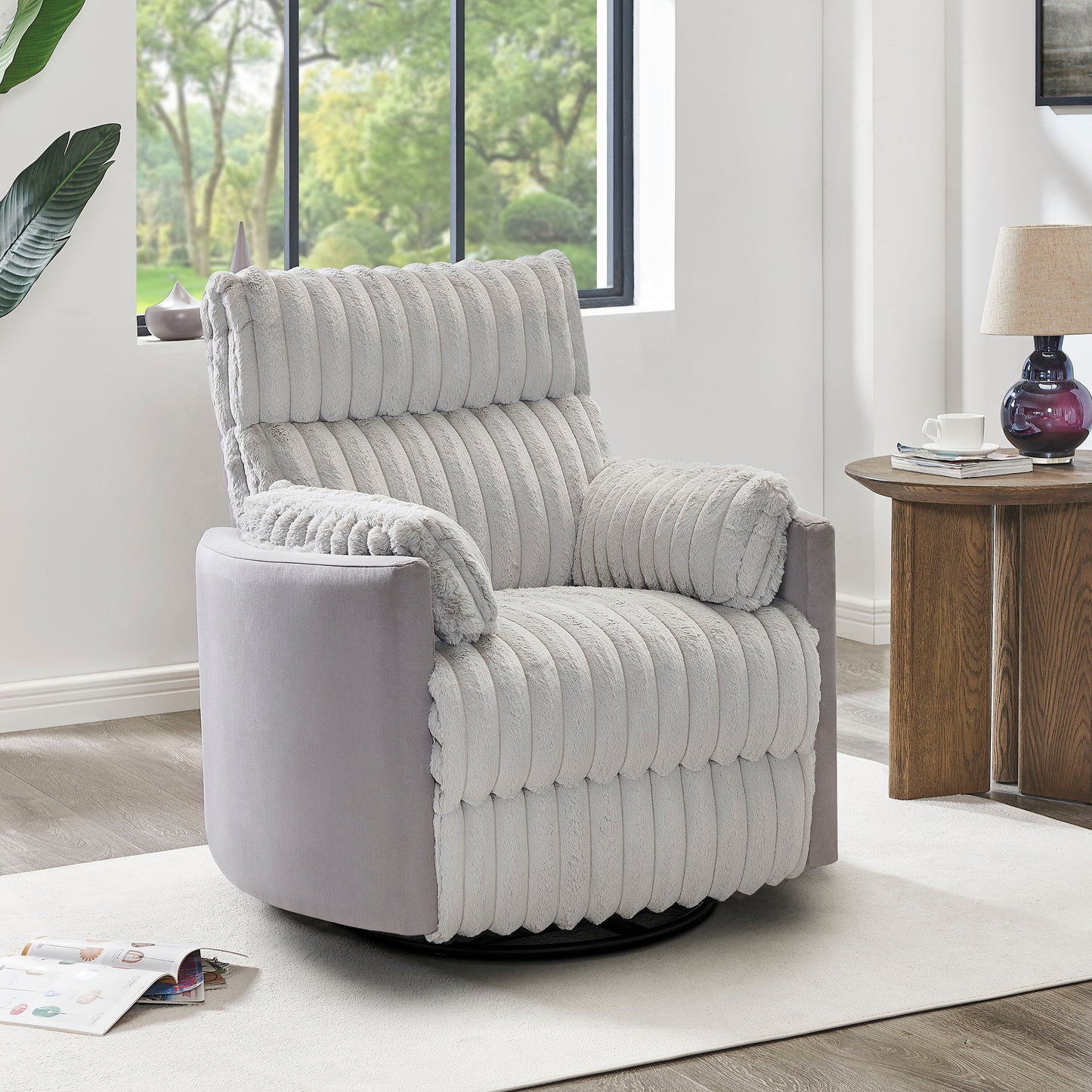 Roundhill Furniture Bocaton Gray Corduroy Upholstered Swivel Recliner